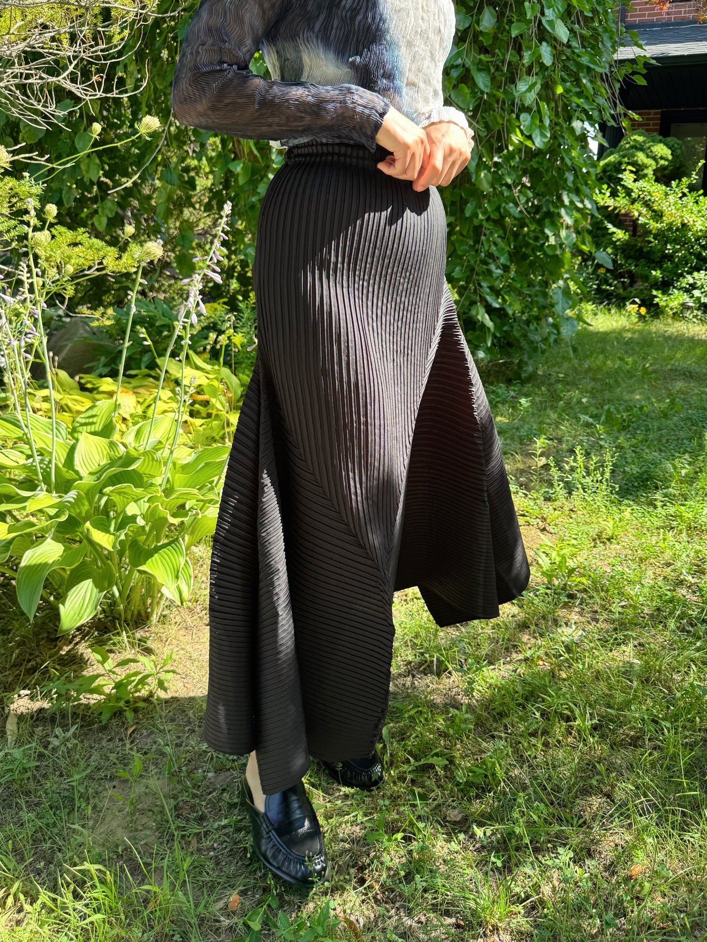 Pleated Draped Asymmetric Skirt