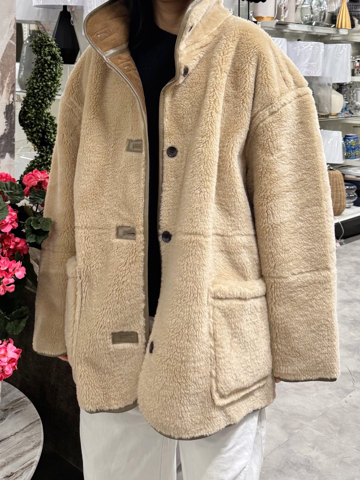 Reversible shearling jacket (brown, black)