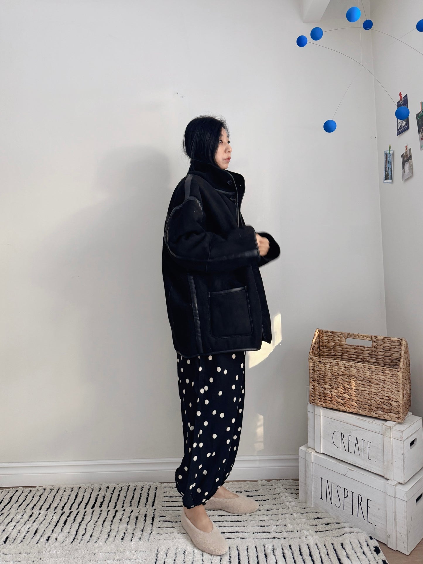 Reversible shearling jacket (brown, black)