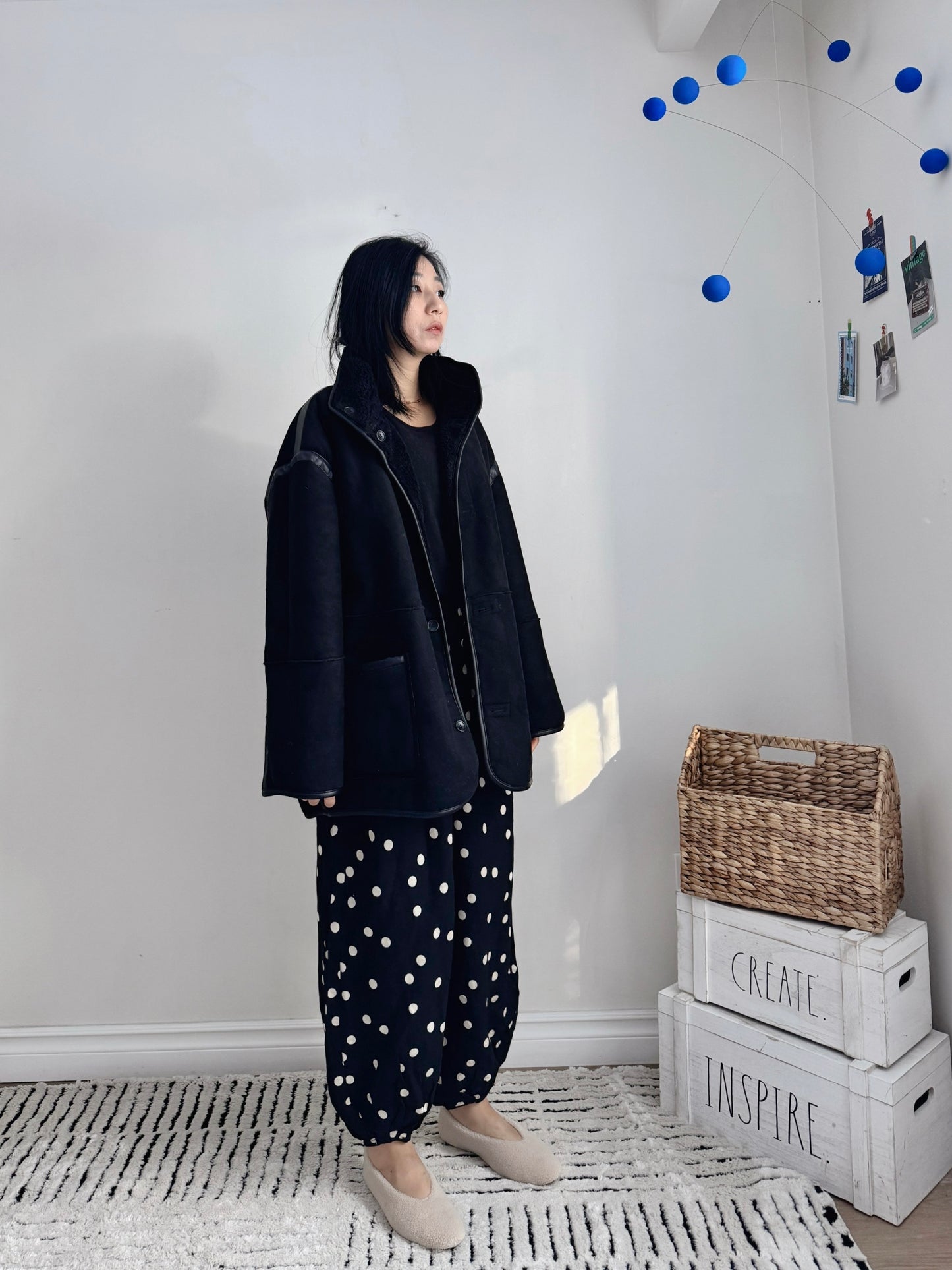 Reversible shearling jacket (brown, black)