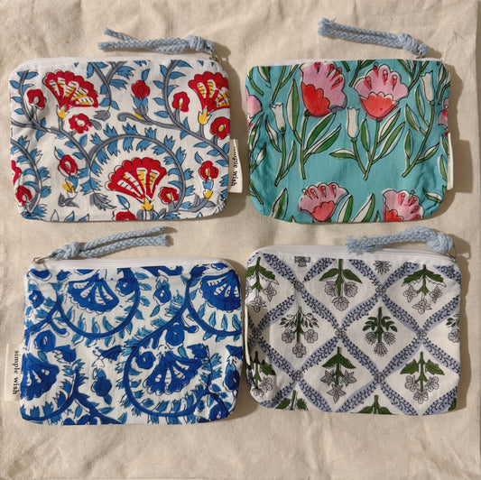 French Floral Fabric Pouch (Red,Blue,Navy, Gray)