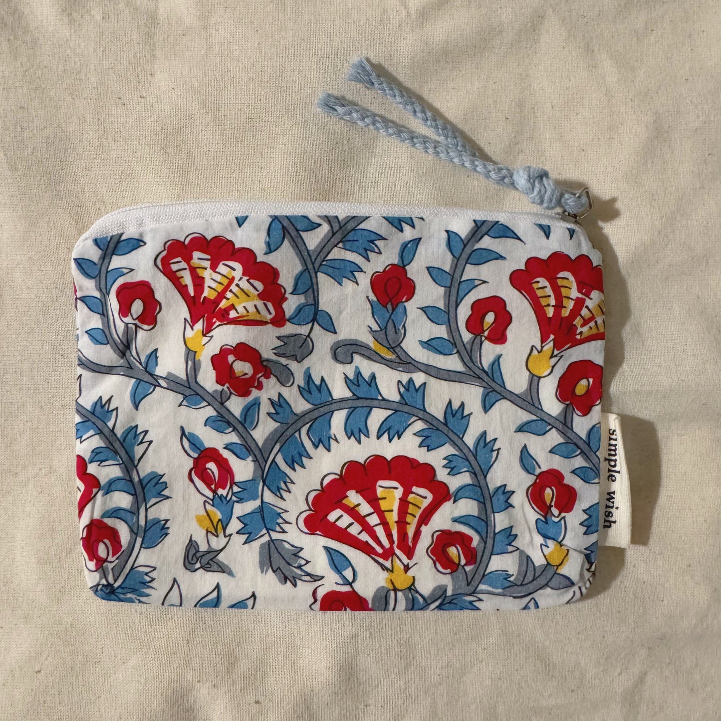French Floral Fabric Pouch (Red,Blue,Navy, Gray)