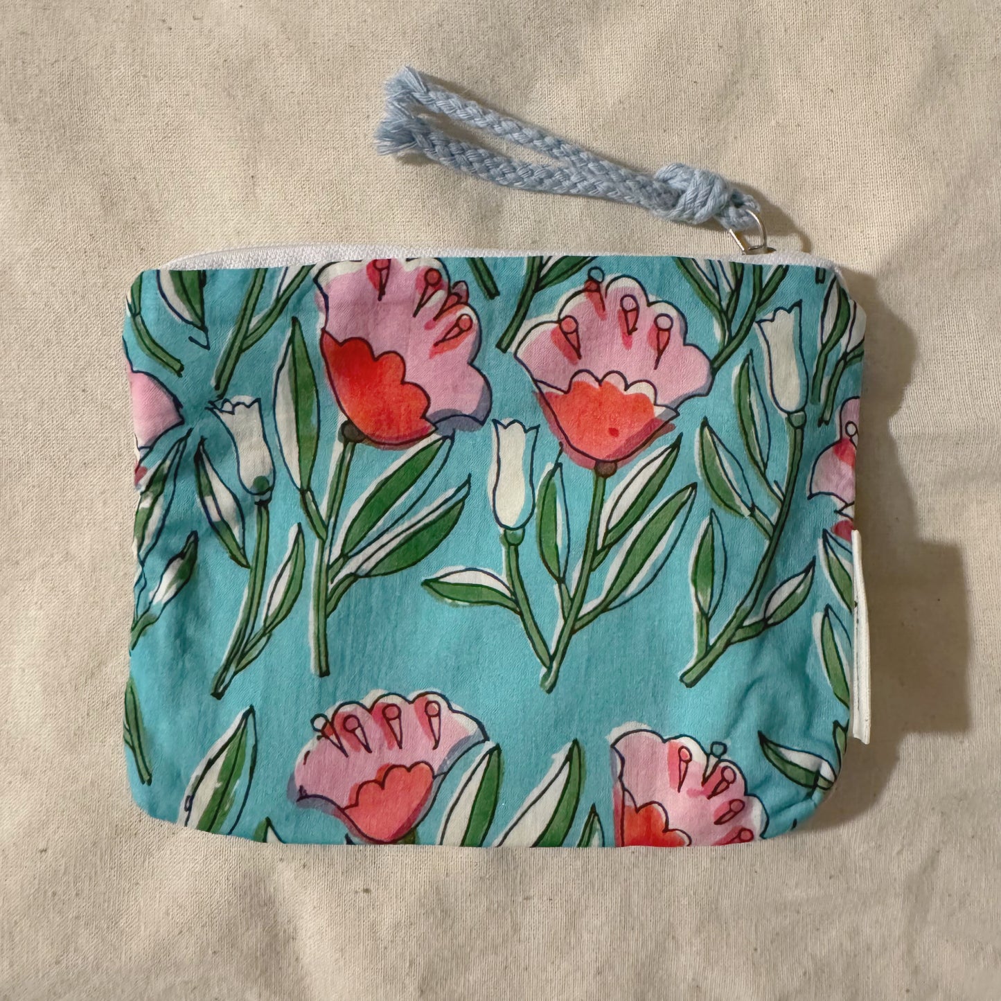 French Floral Fabric Pouch (Red,Blue,Navy, Gray)