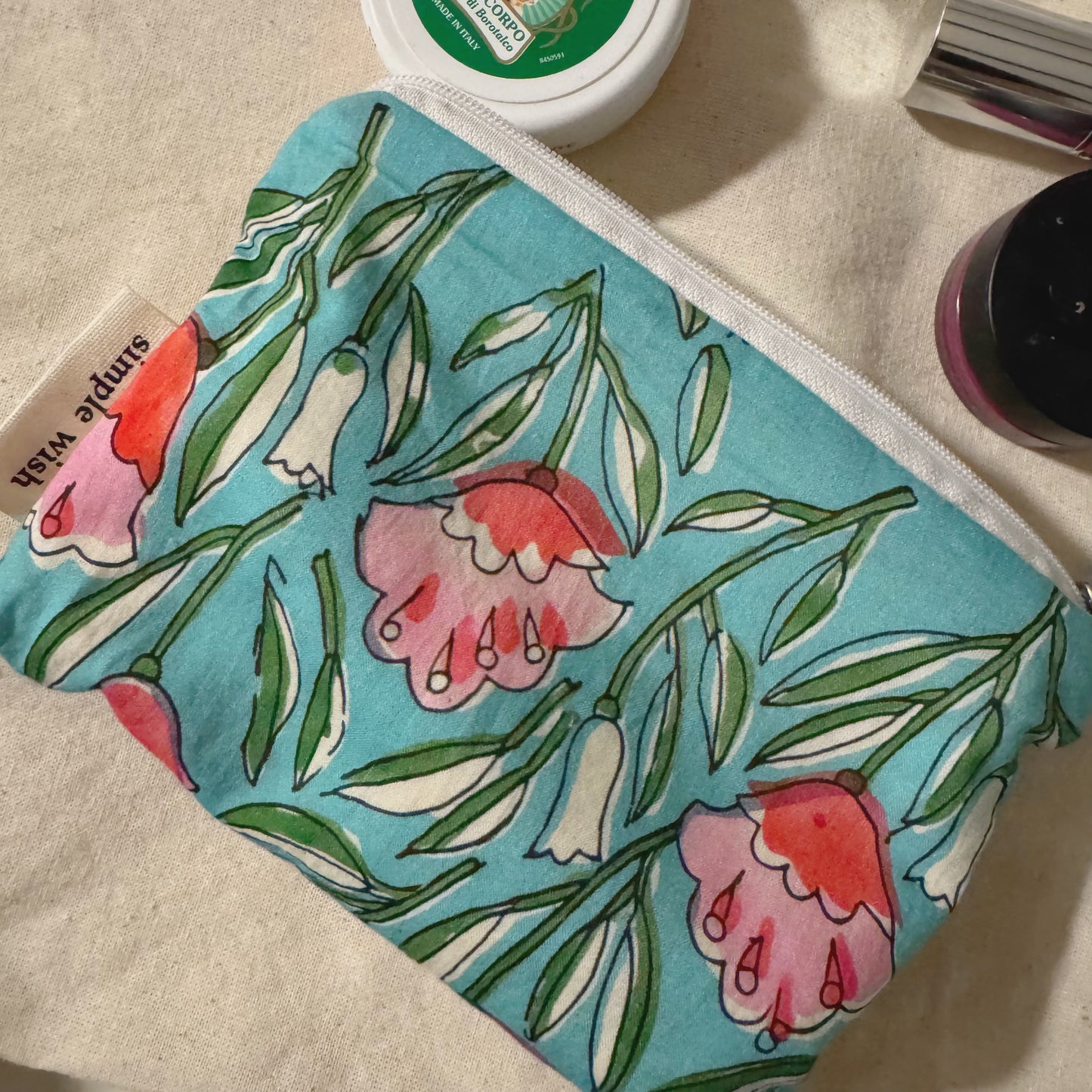 French Floral Fabric Pouch (Red,Blue,Navy, Gray)