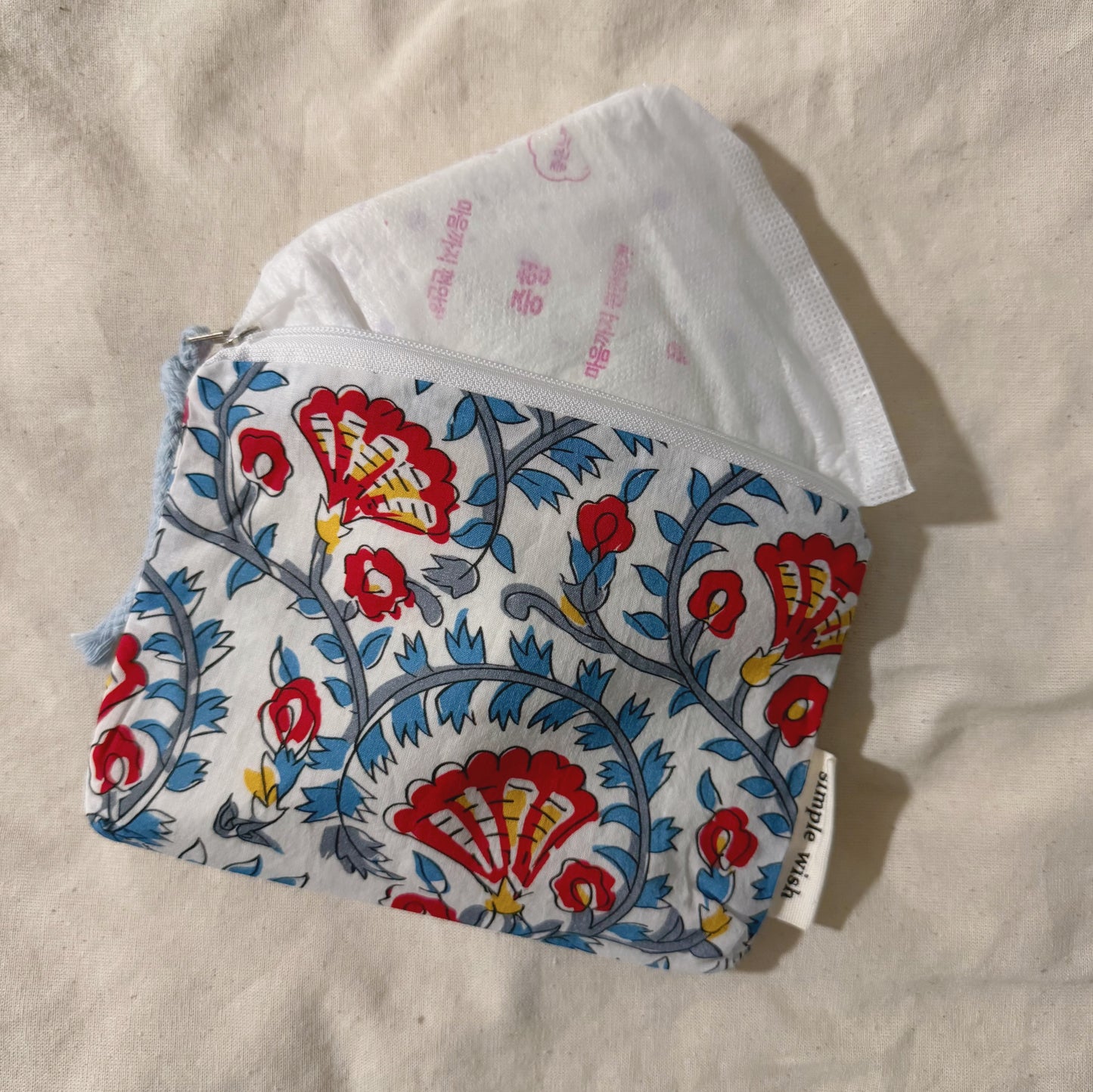 French Floral Fabric Pouch (Red,Blue,Navy, Gray)