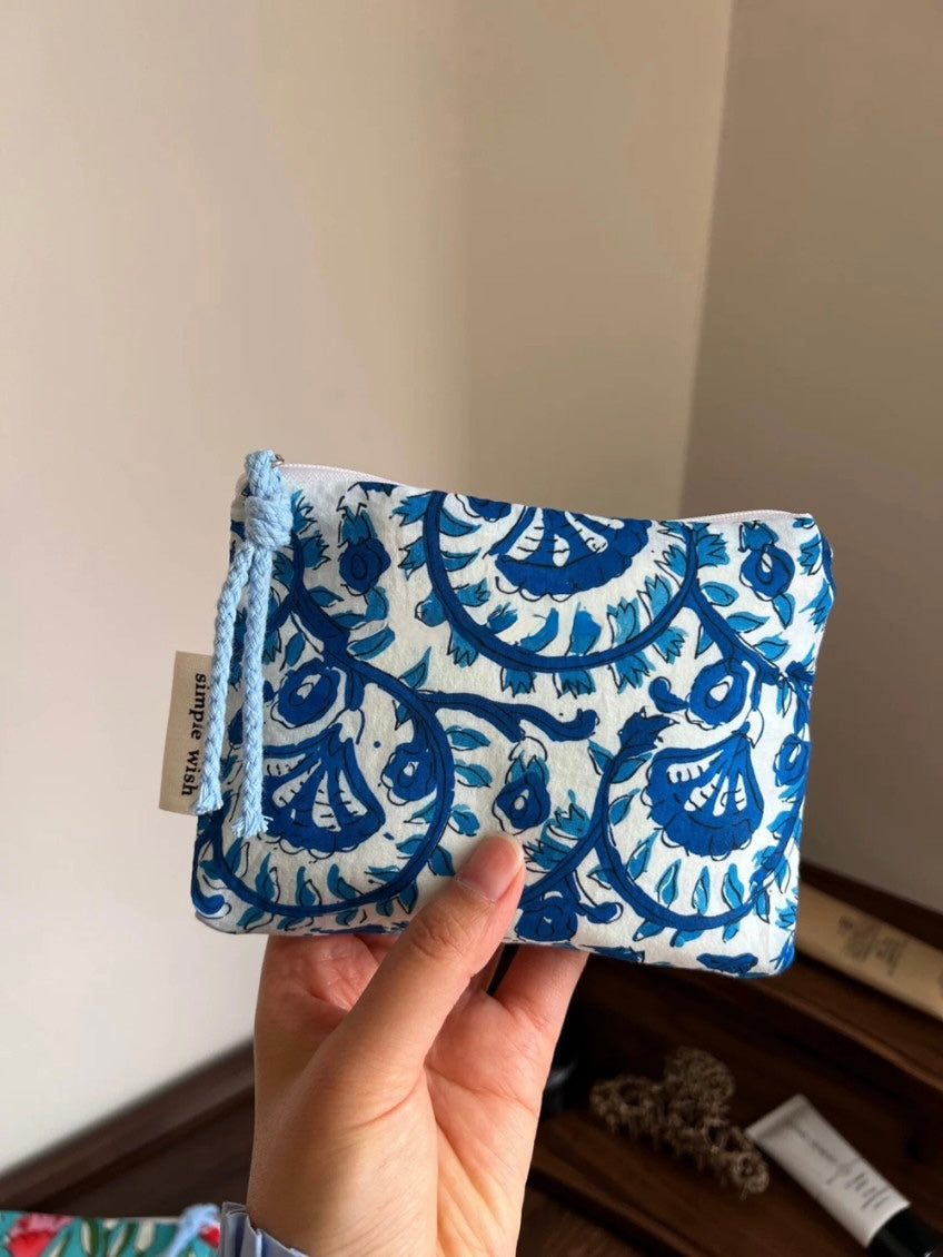 French Floral Fabric Pouch (Red,Blue,Navy, Gray)