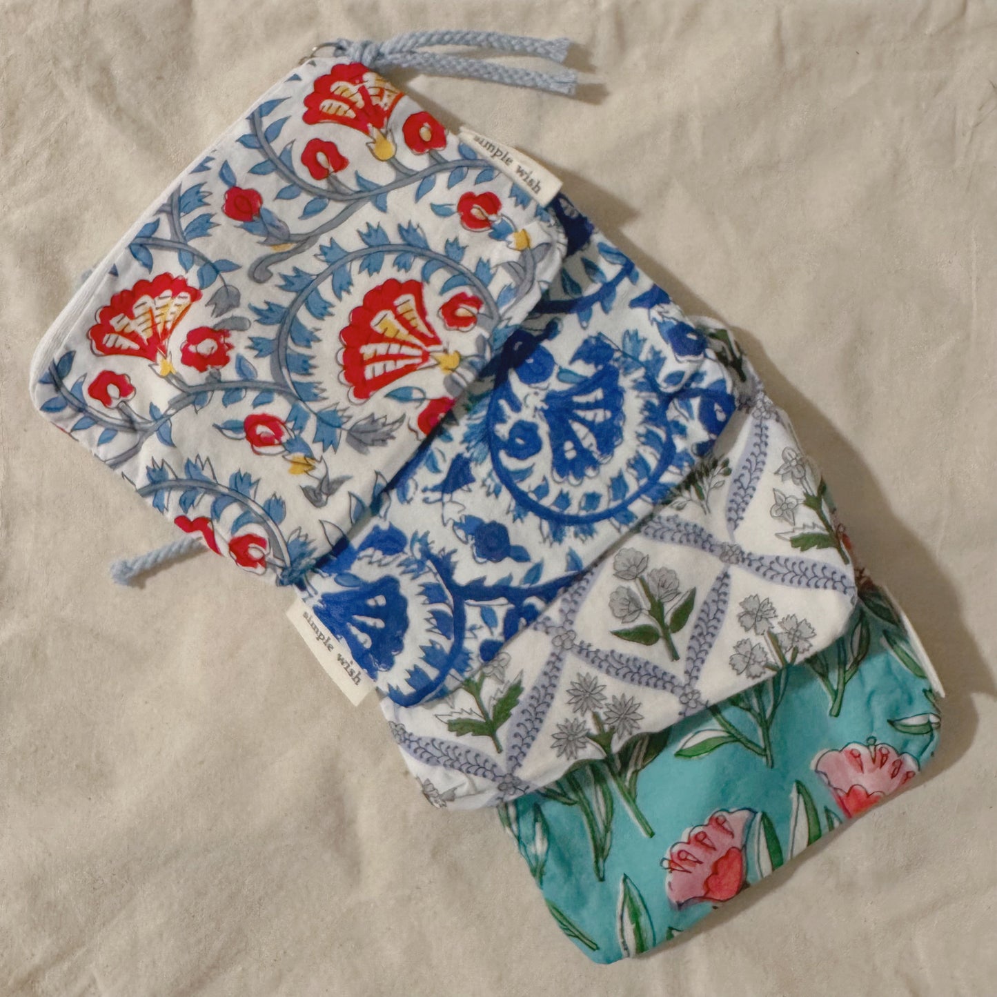 French Floral Fabric Pouch (Red,Blue,Navy, Gray)