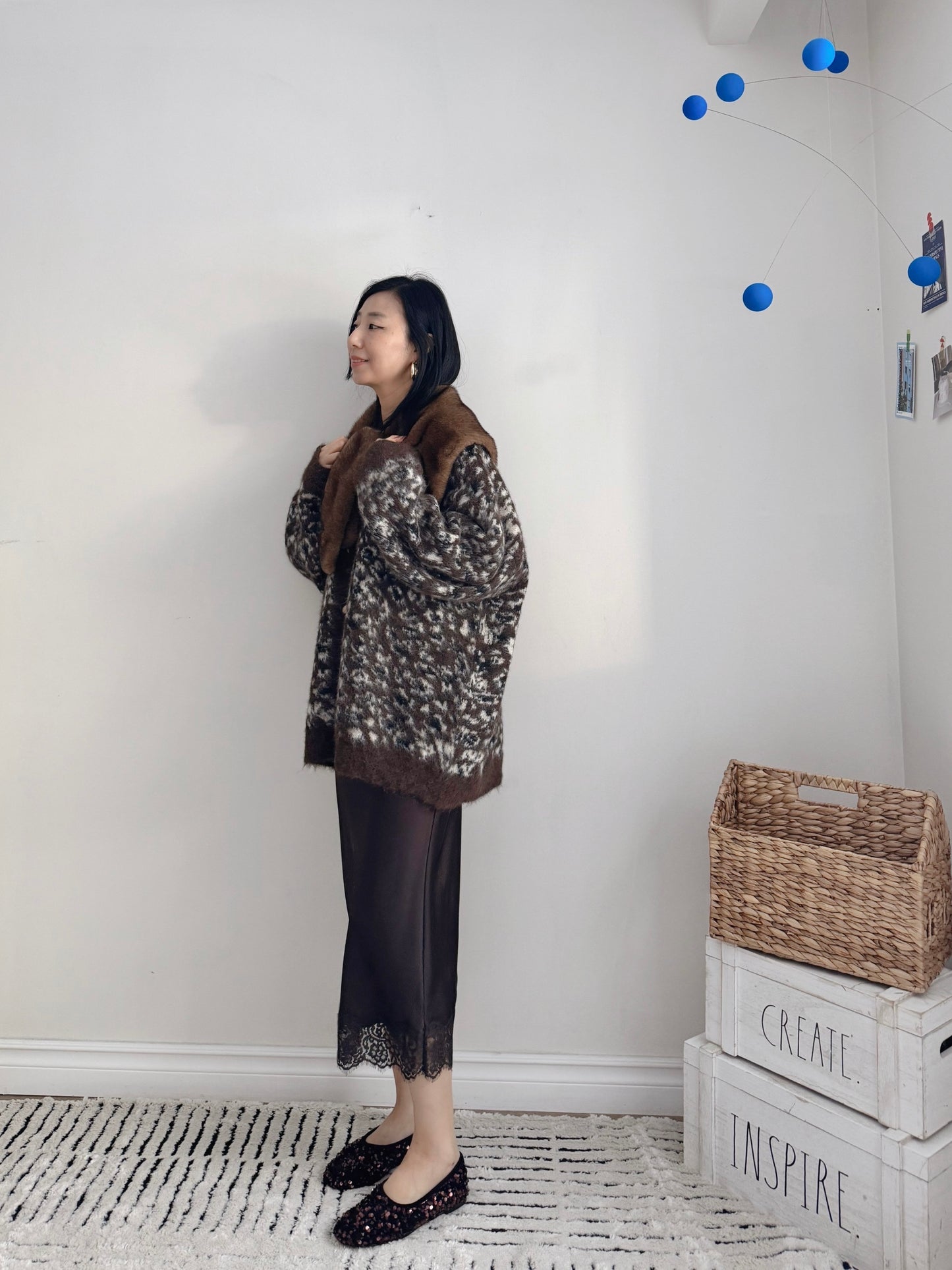 Oversized Leopard Print Cardigan (ivory , brown)
