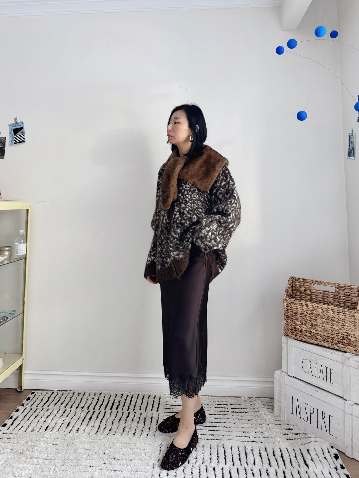 Oversized Leopard Print Cardigan (ivory , brown)