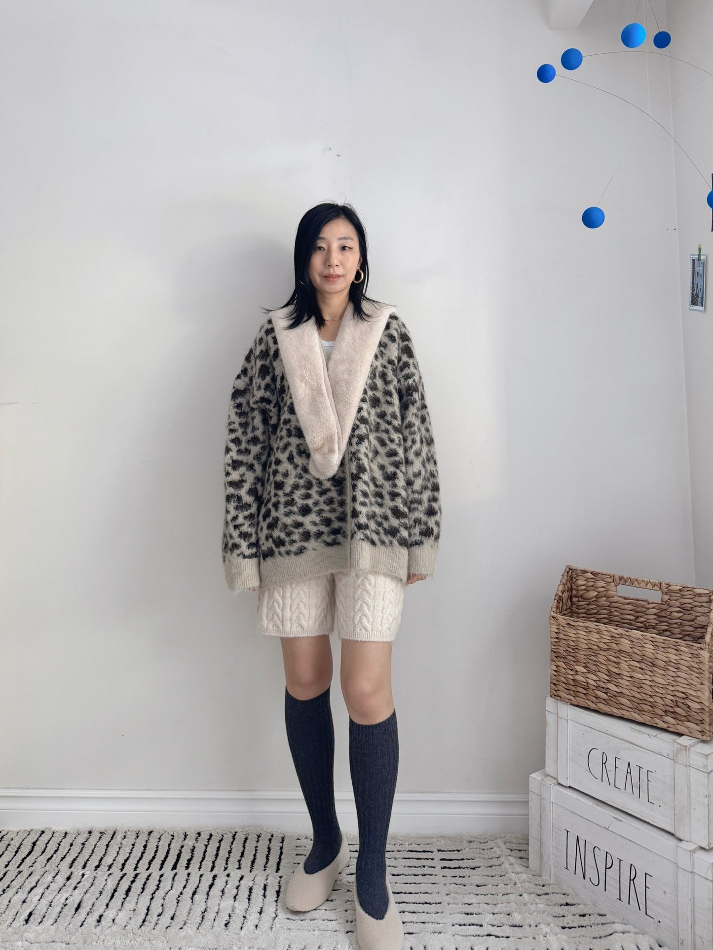 Mink shawl muffler (cream, brown, green)