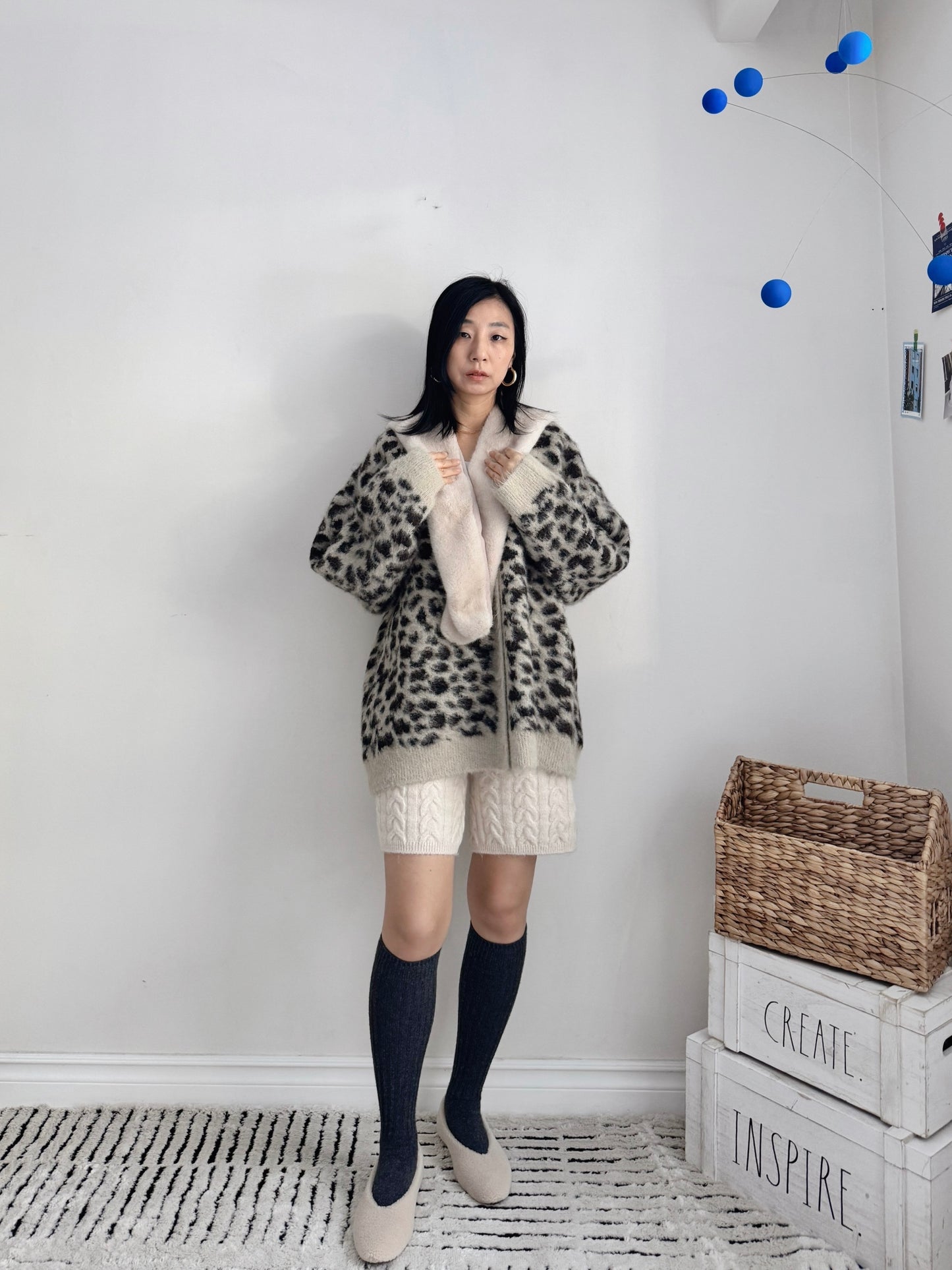 Oversized Leopard Print Cardigan (ivory , brown)