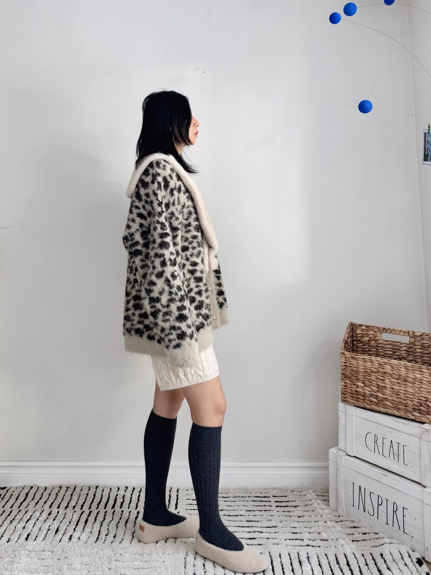 Oversized Leopard Print Cardigan (ivory , brown)