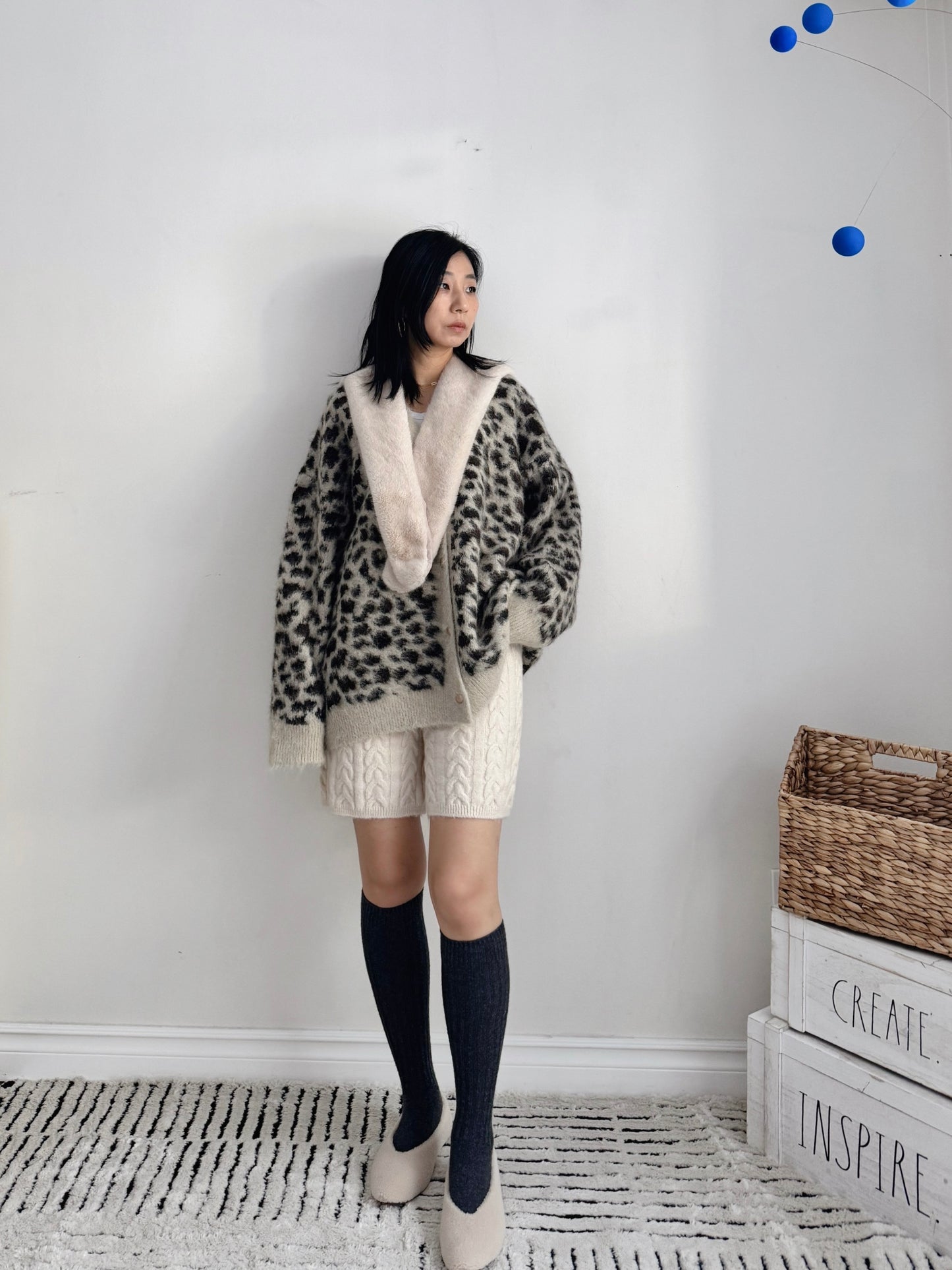 Oversized Leopard Print Cardigan (ivory , brown)