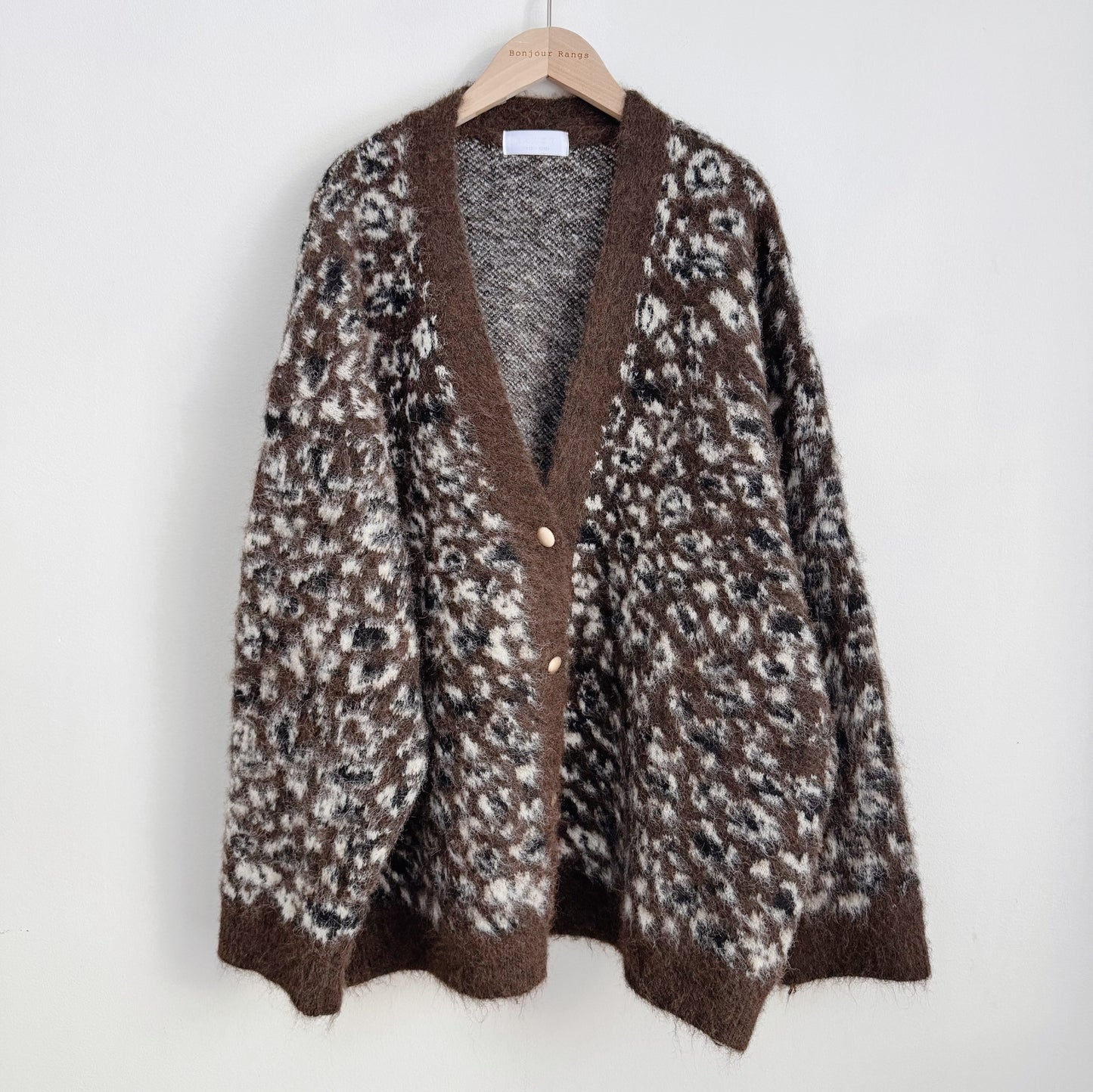 Oversized Leopard Print Cardigan (ivory , brown)