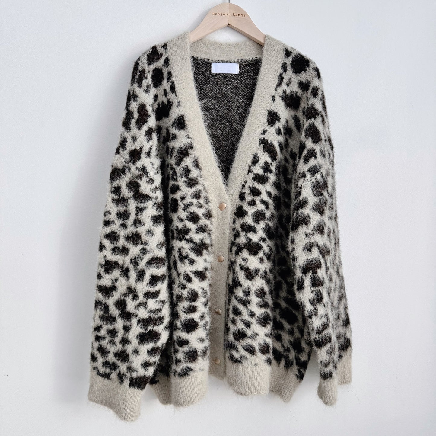 Oversized Leopard Print Cardigan (ivory , brown)