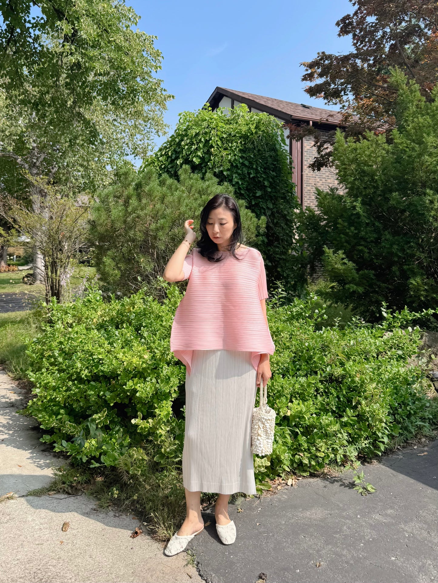 PLEATS VOLUME SHORT-SLEEVE TOP(Pink, Ivory, Black)