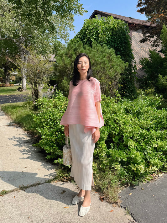 PLEATS VOLUME SHORT-SLEEVE TOP(Pink, Ivory, Black)