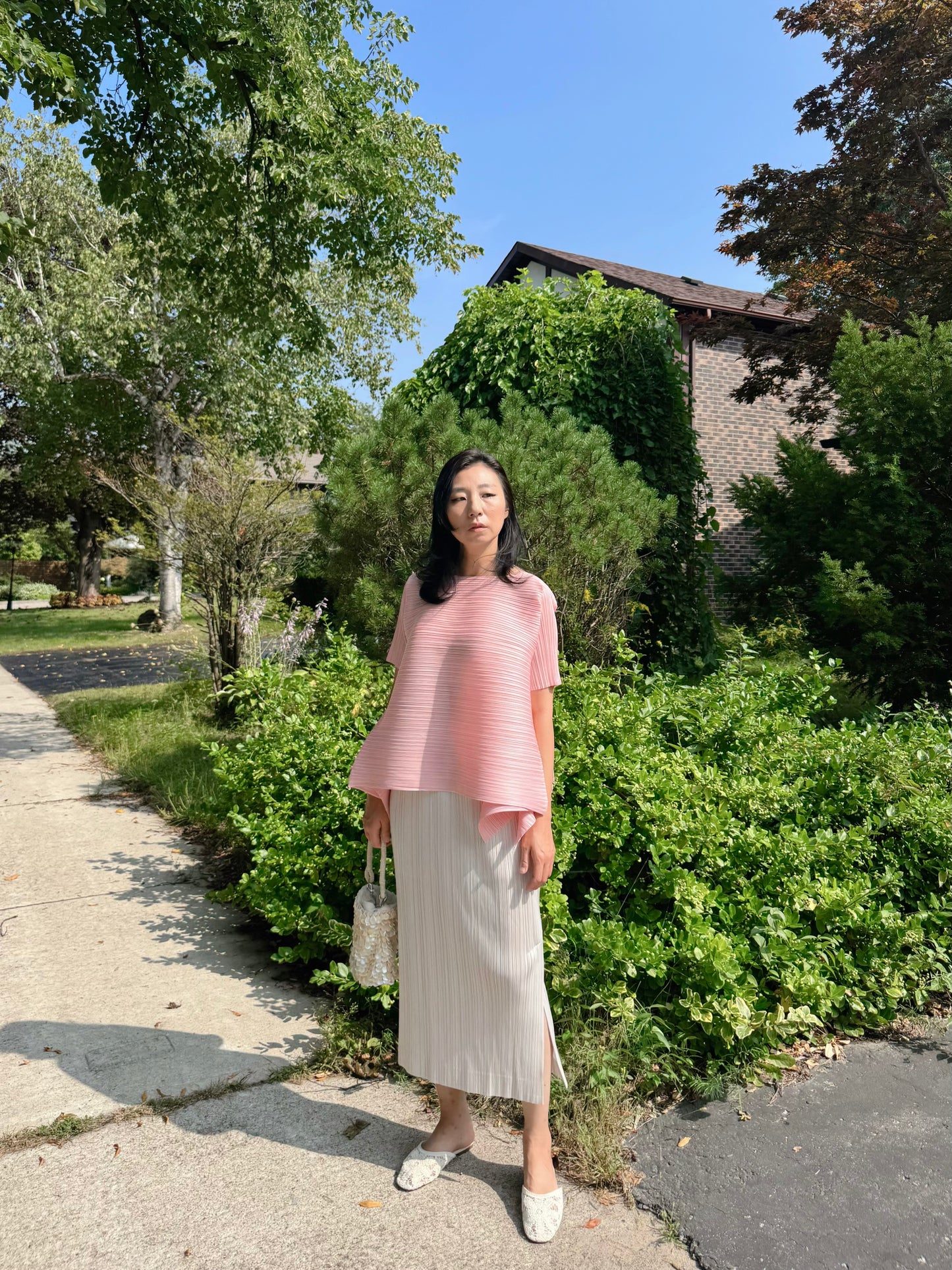 PLEATS VOLUME SHORT-SLEEVE TOP(Pink, Ivory, Black)