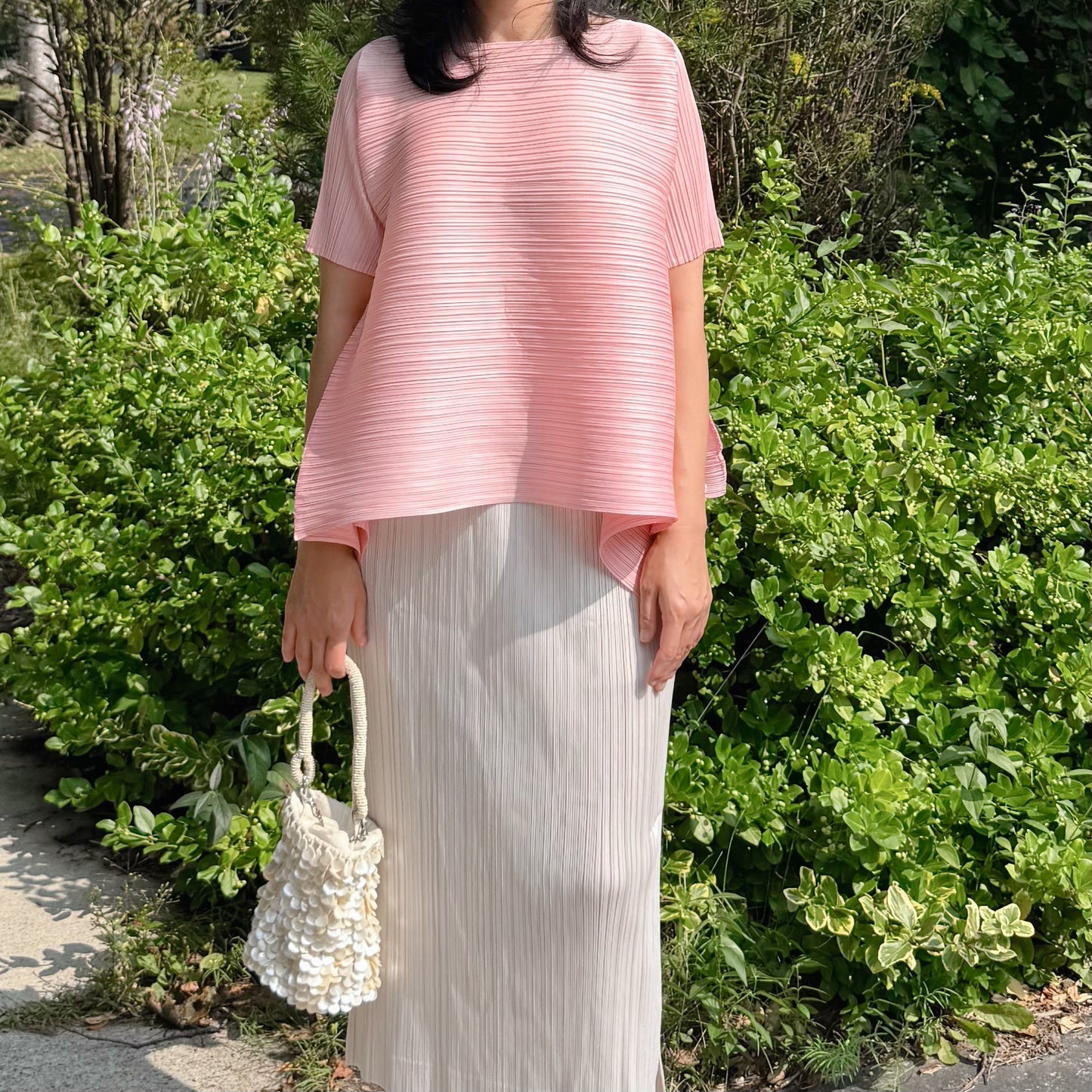 PLEATS VOLUME SHORT-SLEEVE TOP(Pink, Ivory, Black)