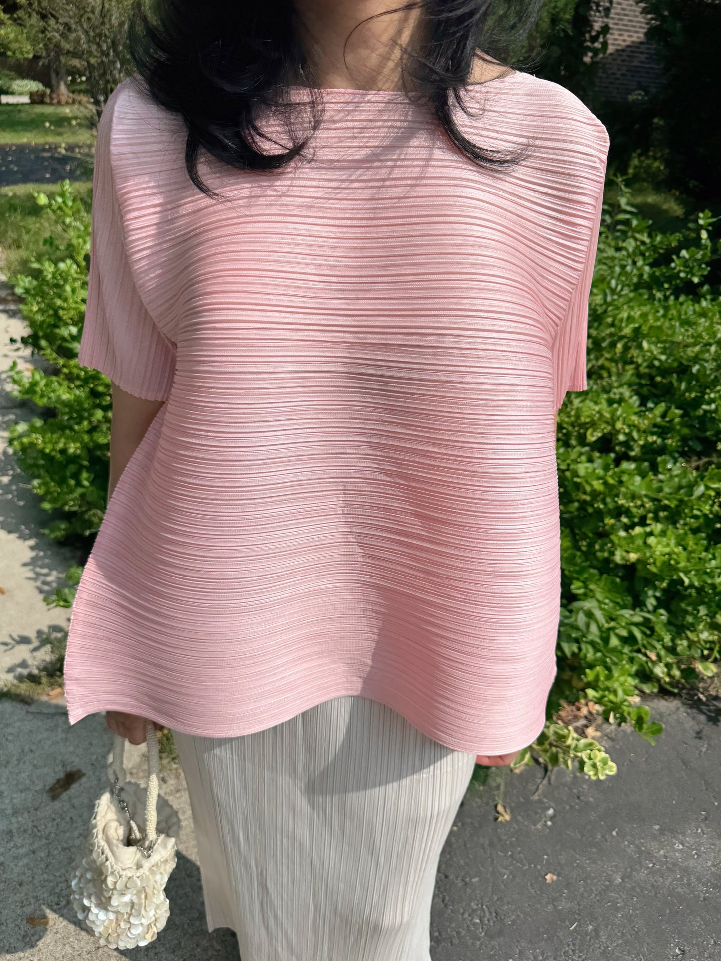 PLEATS VOLUME SHORT-SLEEVE TOP(Pink, Ivory, Black)