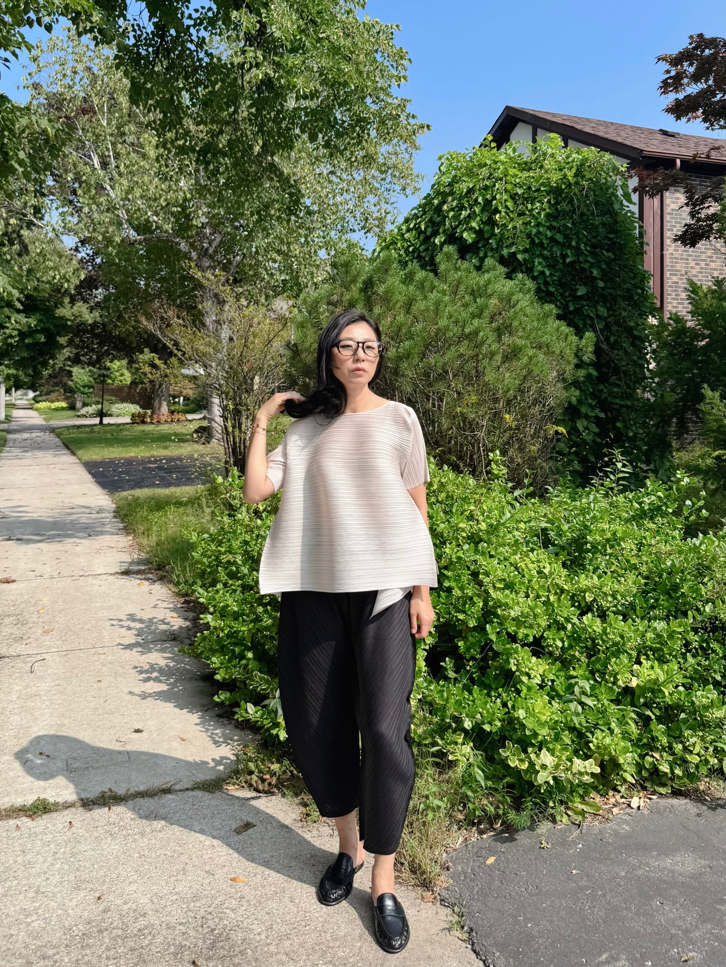 PLEATS VOLUME SHORT-SLEEVE TOP(Pink, Ivory, Black)