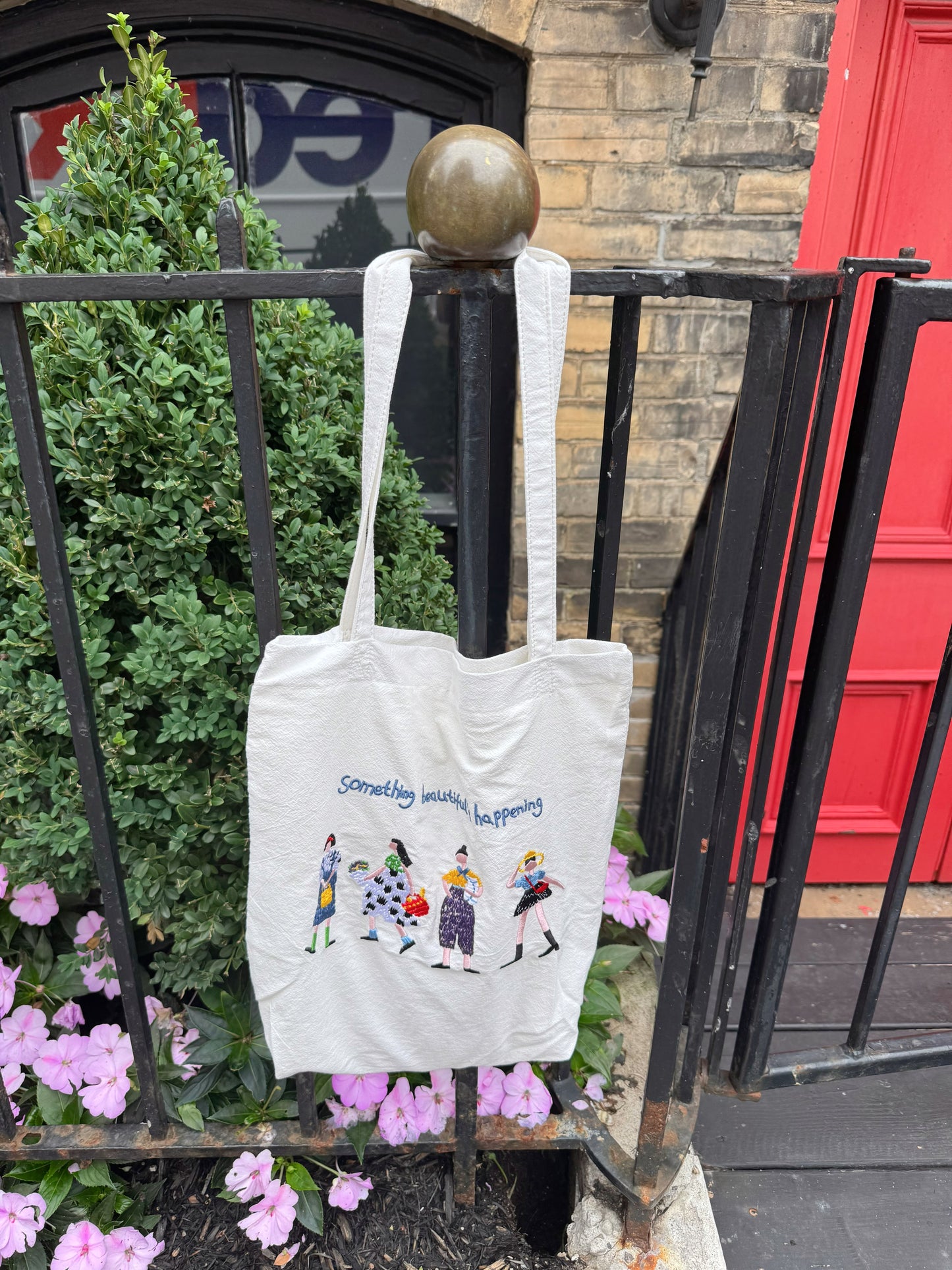 Something Beautiful Embroidered Tote Bag