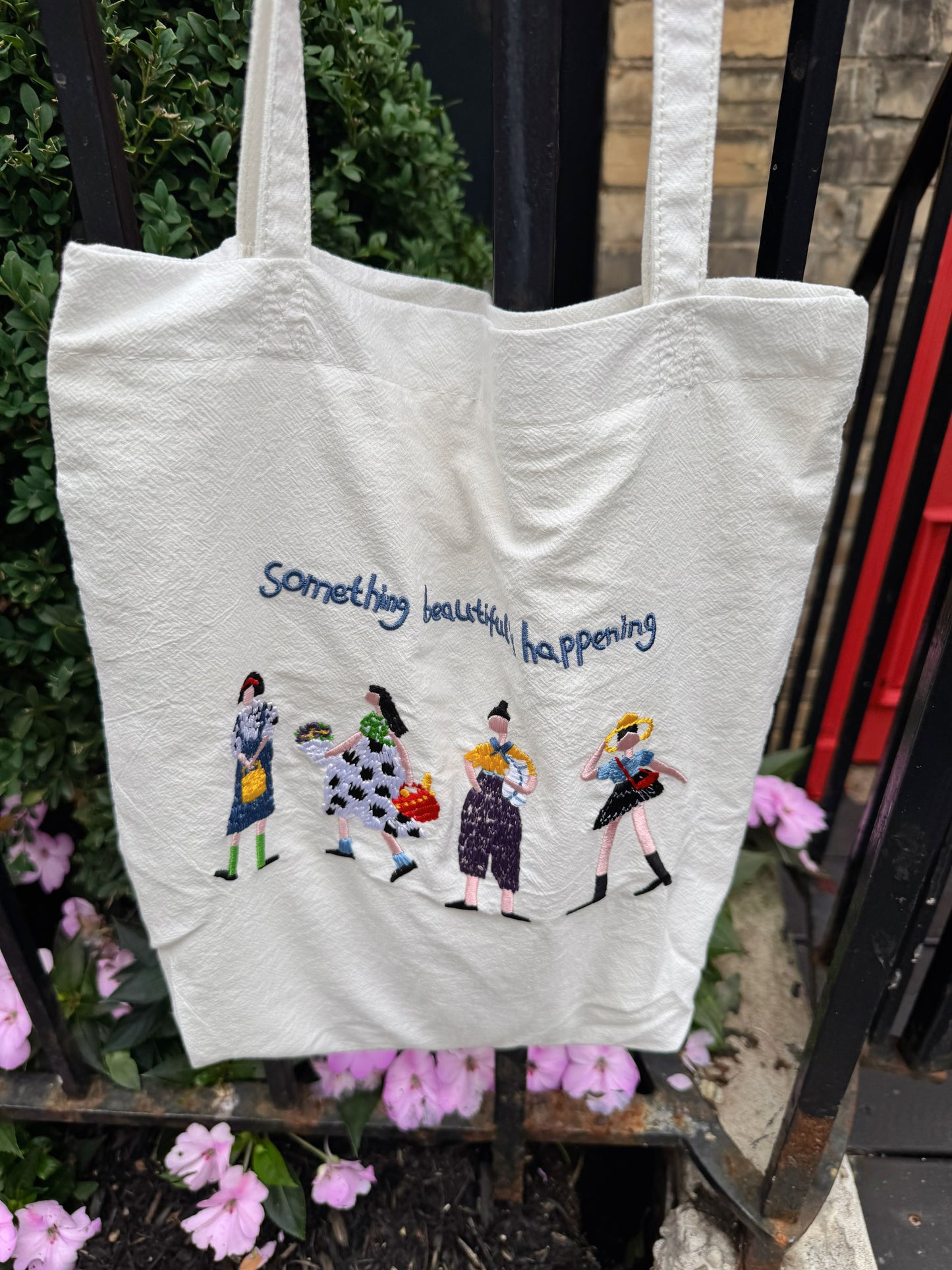 Something Beautiful Embroidered Tote Bag