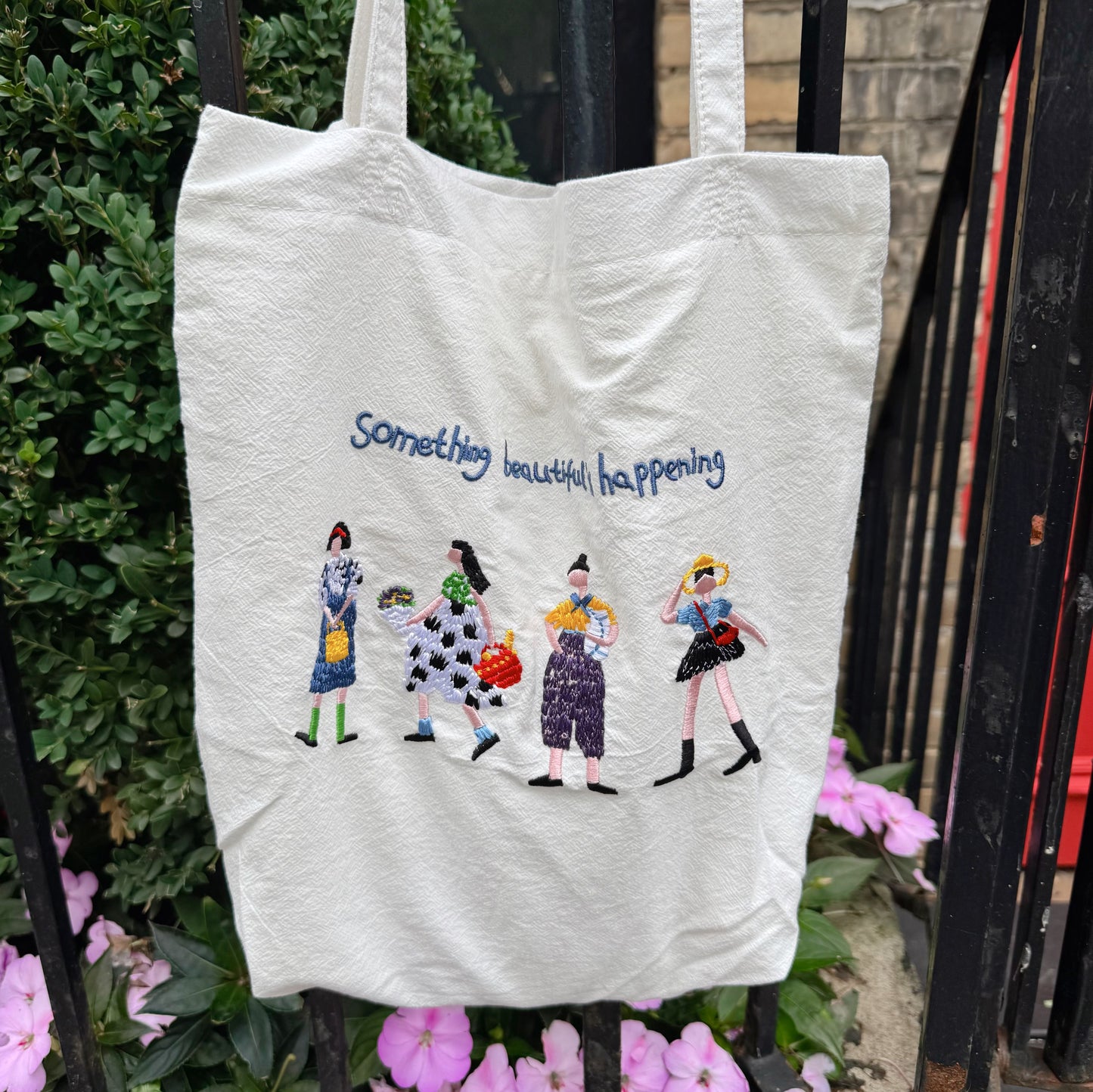 Something Beautiful Embroidered Tote Bag