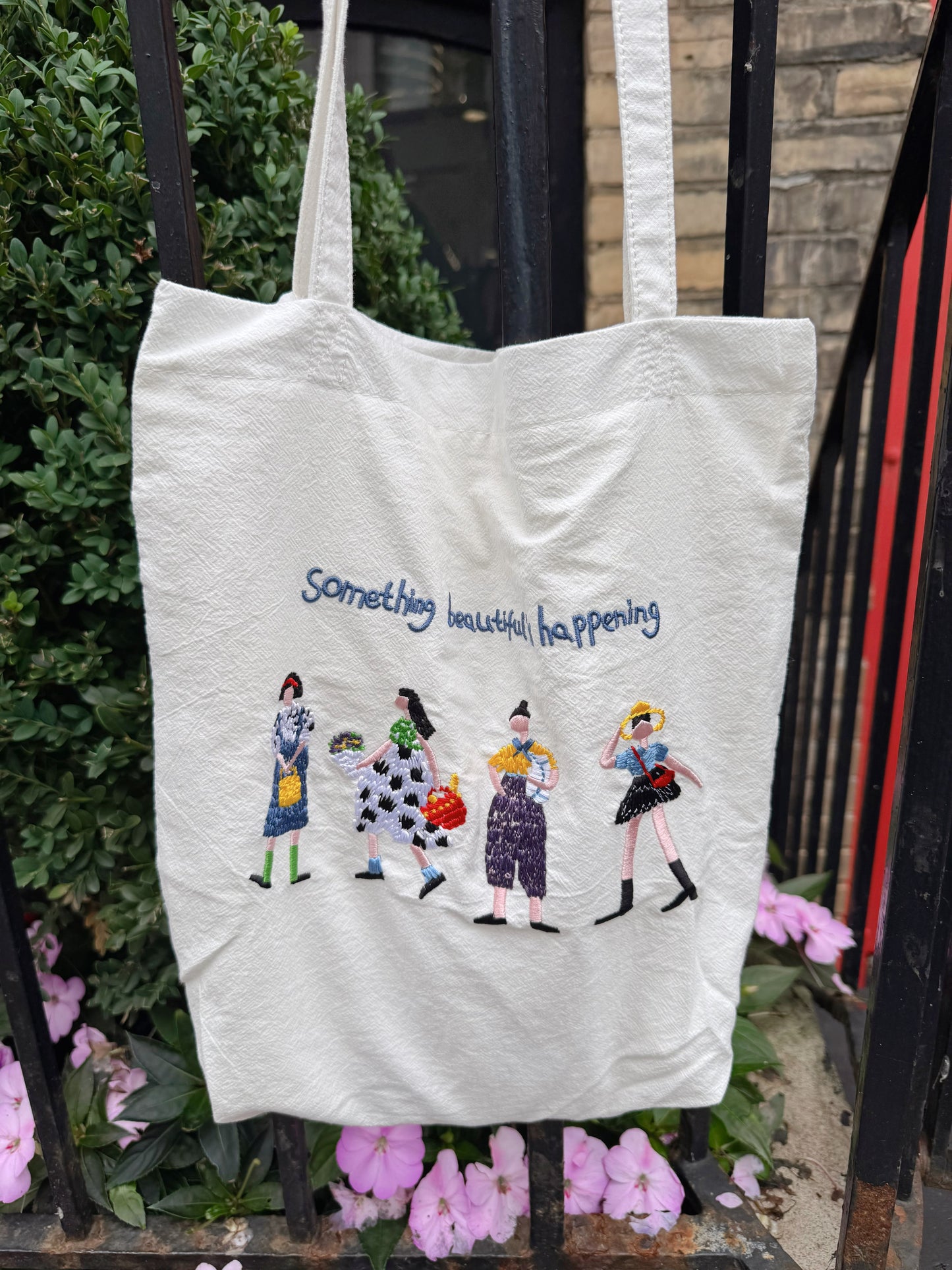 Something Beautiful Embroidered Tote Bag