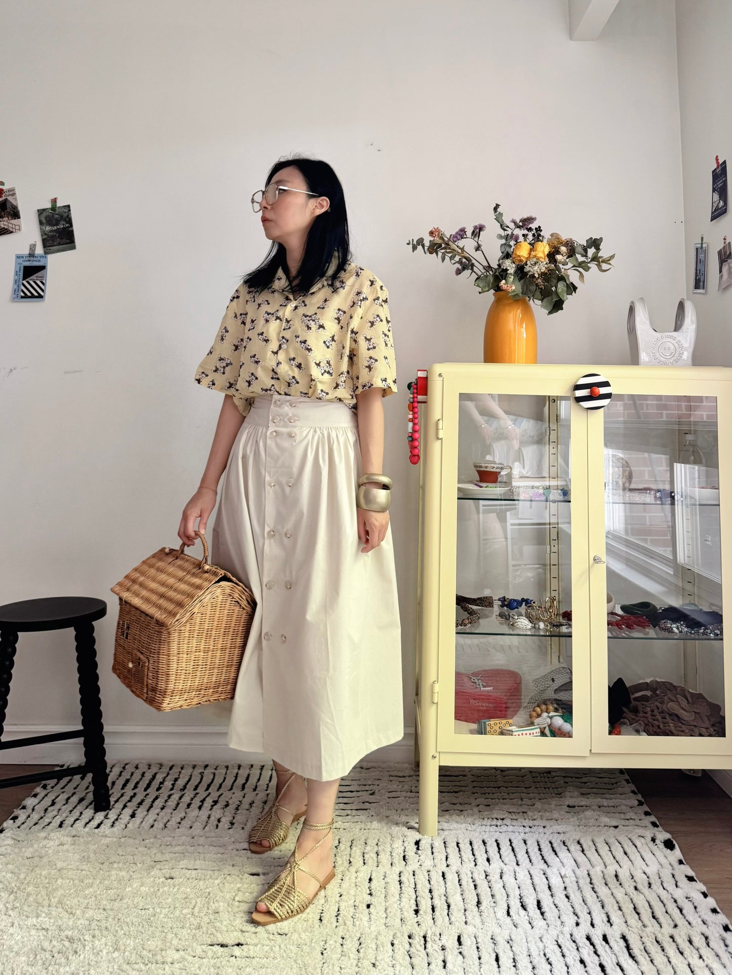 Double Button Skirt(  Beige, ivory, black)
