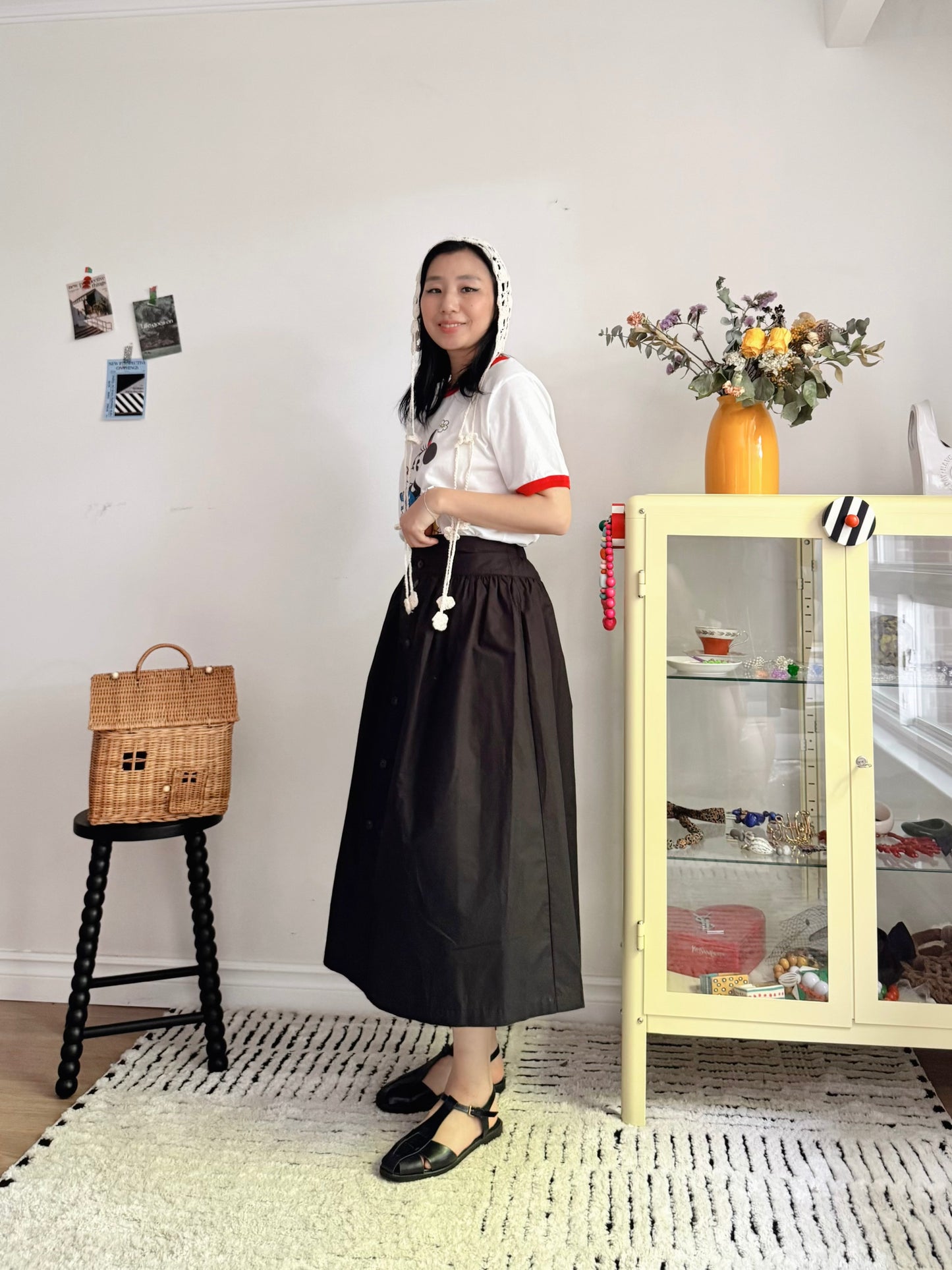 Double Button Skirt(  Beige, ivory, black)
