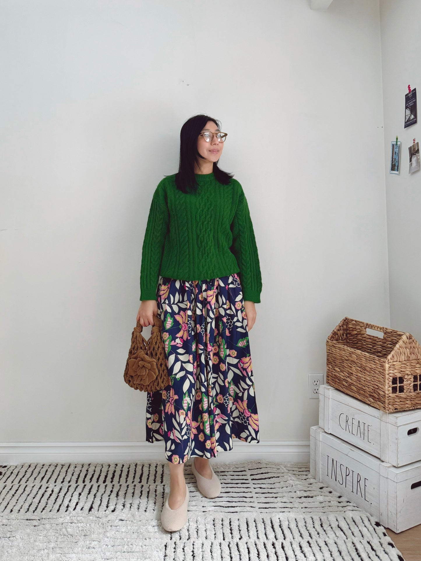 CABLE ROUND KNIT(pink , green, black )