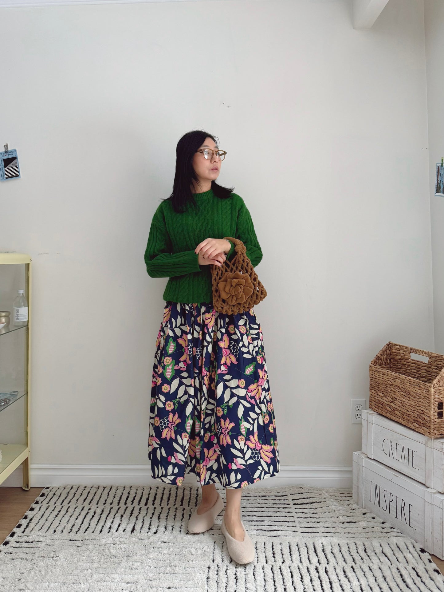 Flower banding skirt (blue, navy)