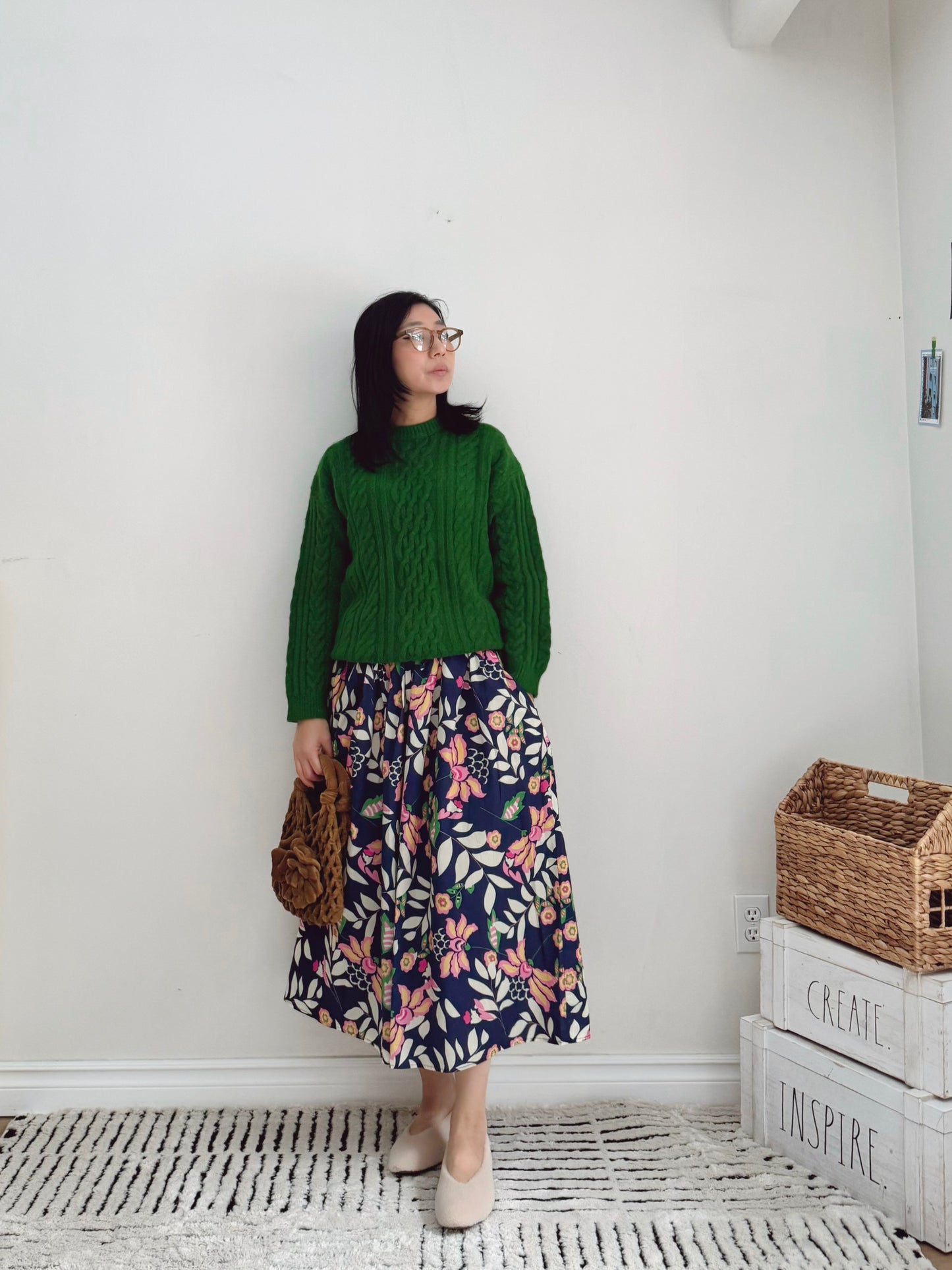 CABLE ROUND KNIT(pink , green, black )