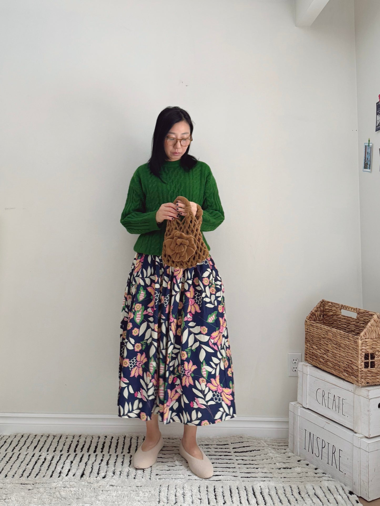 Flower banding skirt (blue, navy)