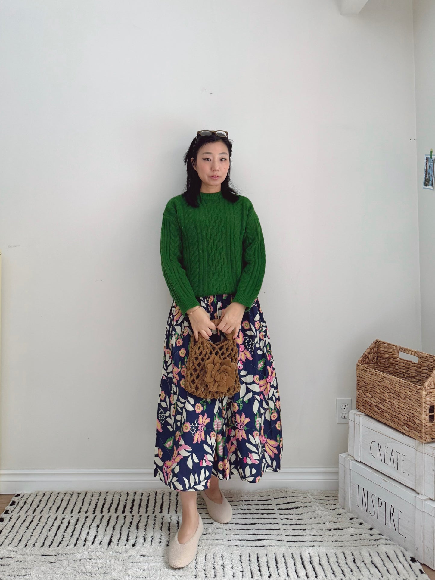 Flower banding skirt (blue, navy)