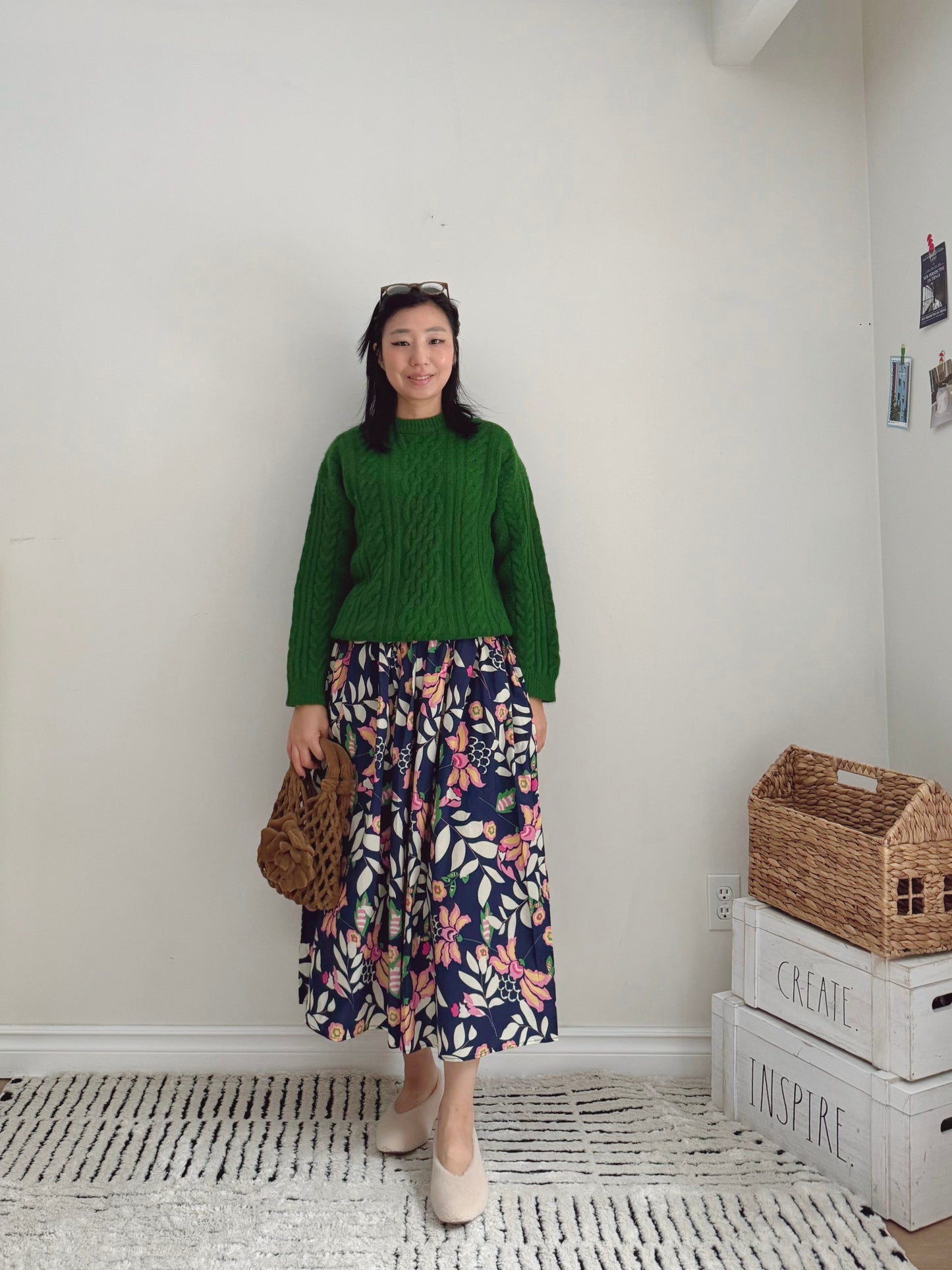 CABLE ROUND KNIT(pink , green, black )