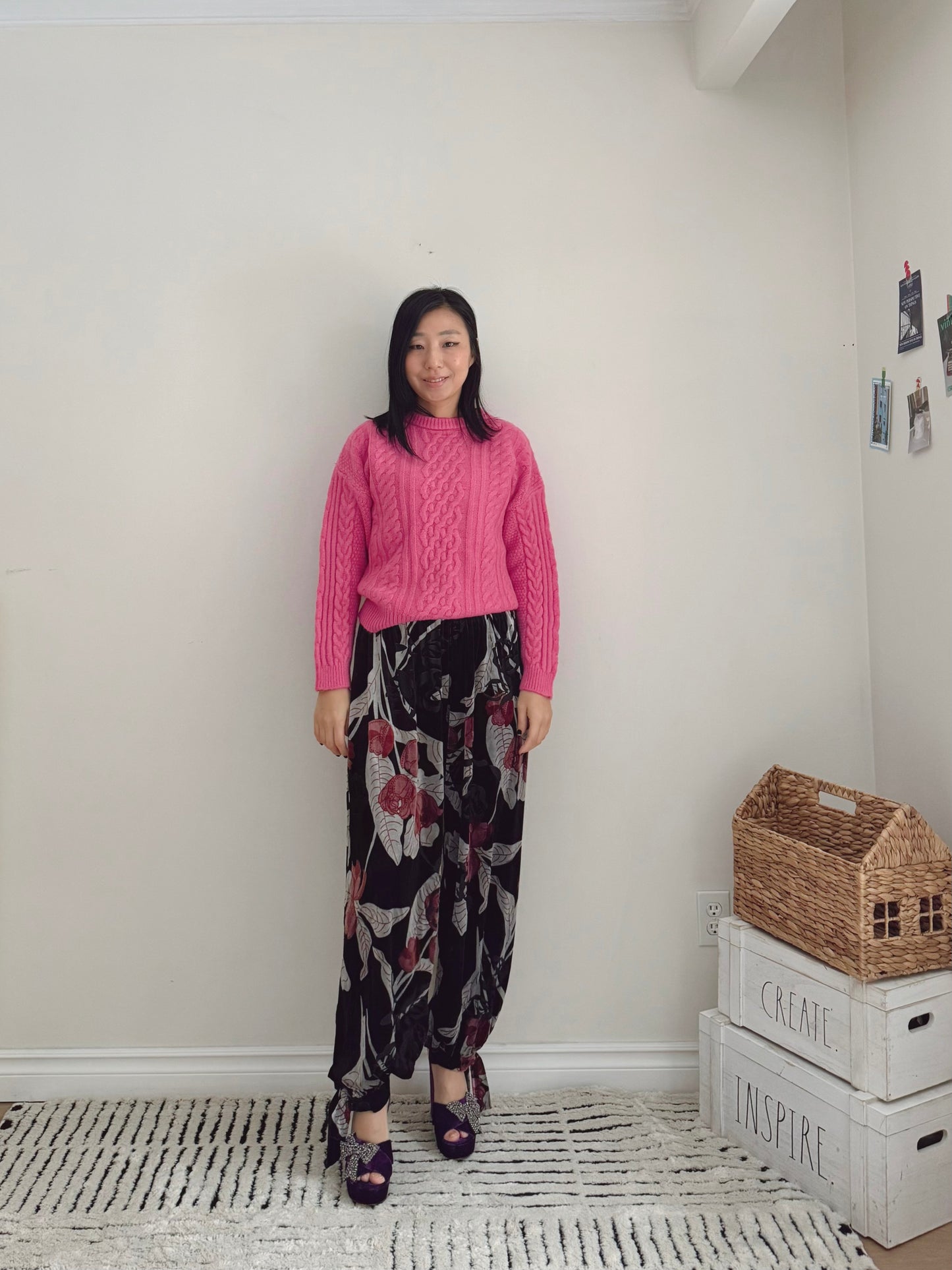 CABLE ROUND KNIT(pink , green, black )