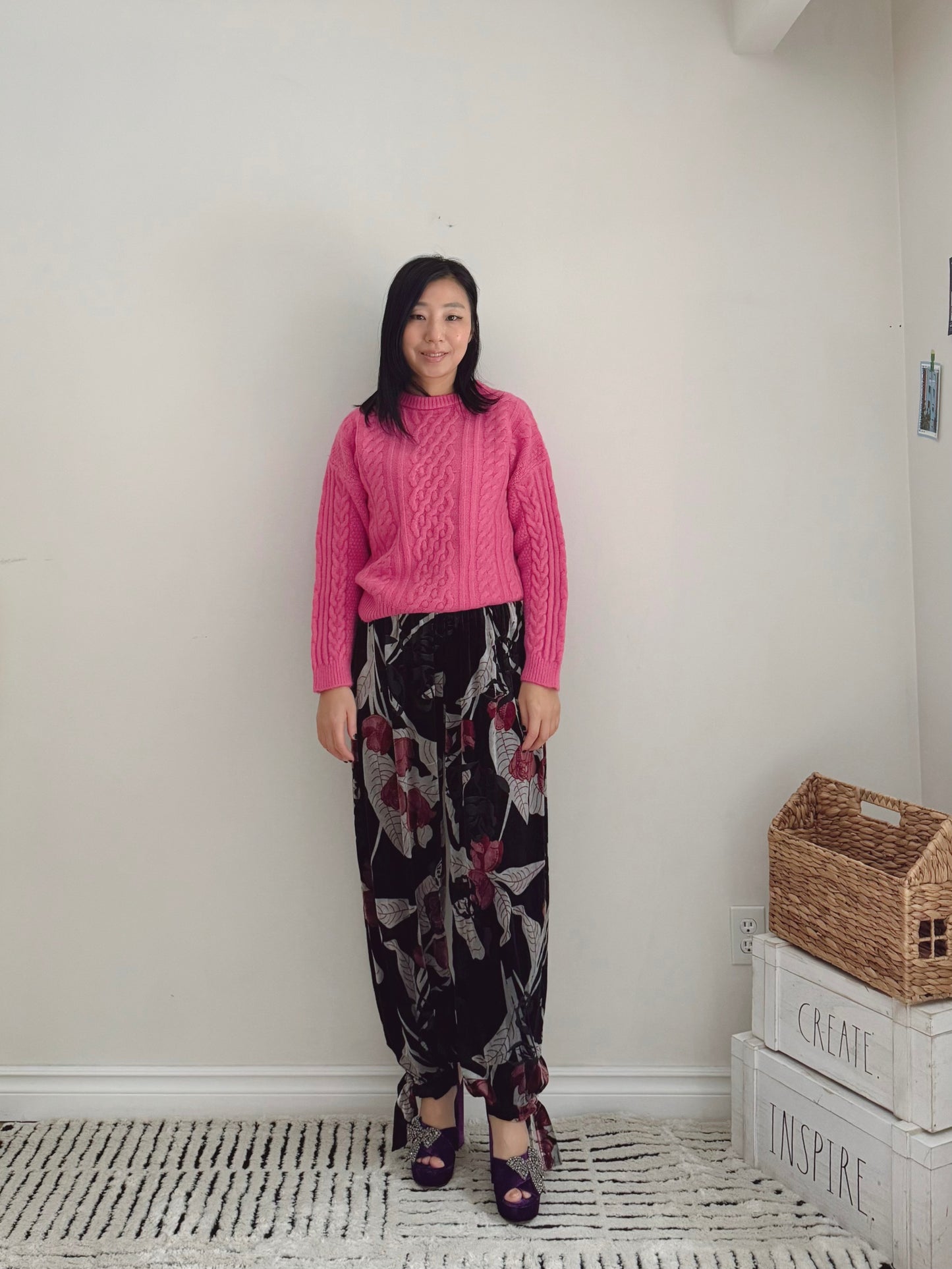 CABLE ROUND KNIT(pink , green, black )