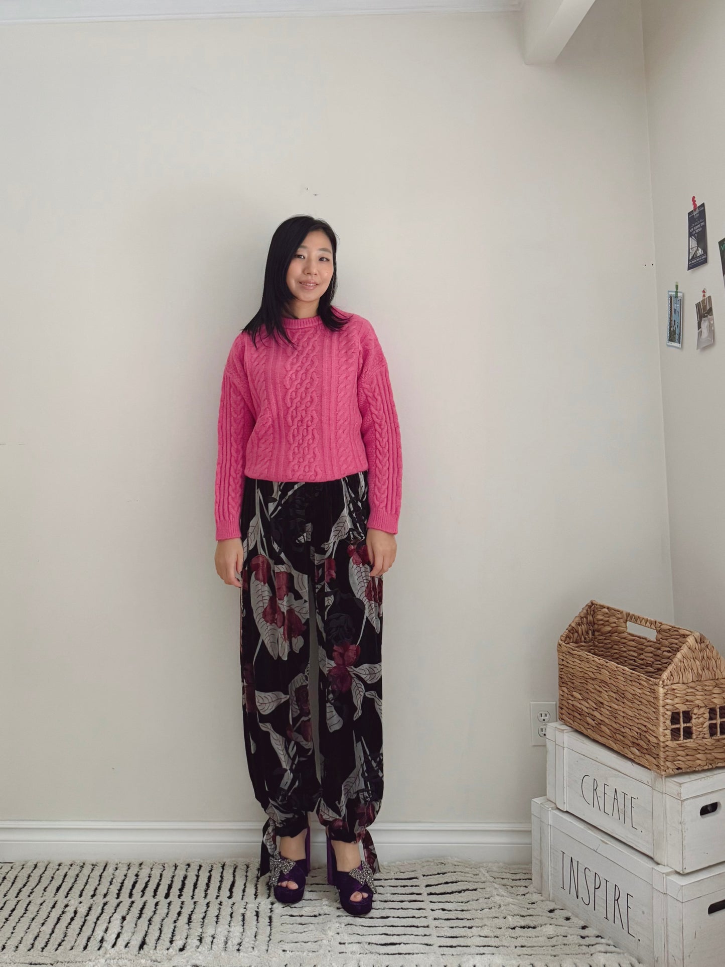 CABLE ROUND KNIT(pink , green, black )