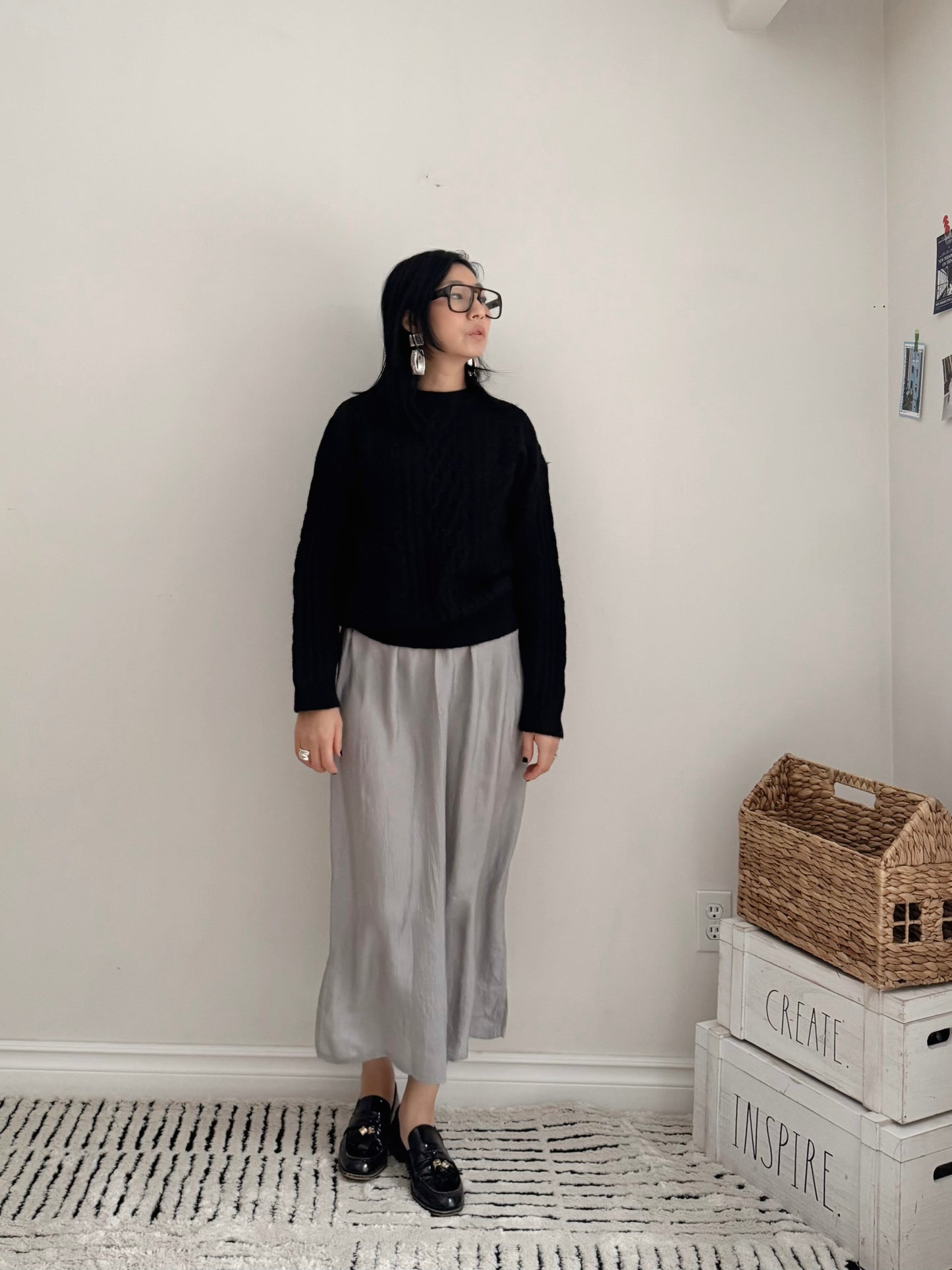 Glossy Banding Skirt (blue,brown,grey)