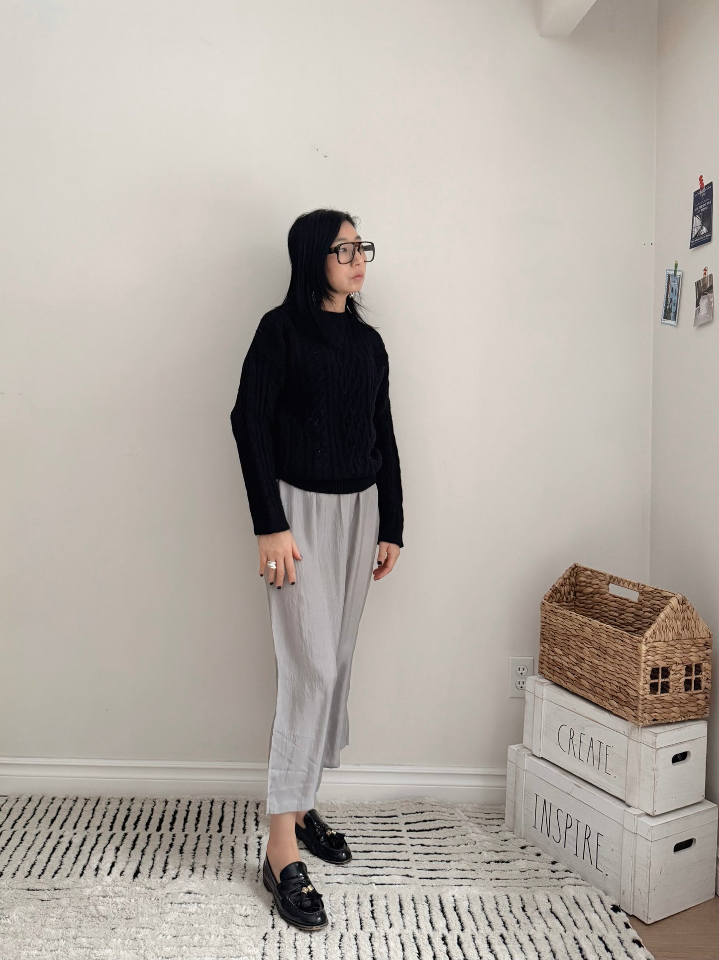 CABLE ROUND KNIT(pink , green, black )