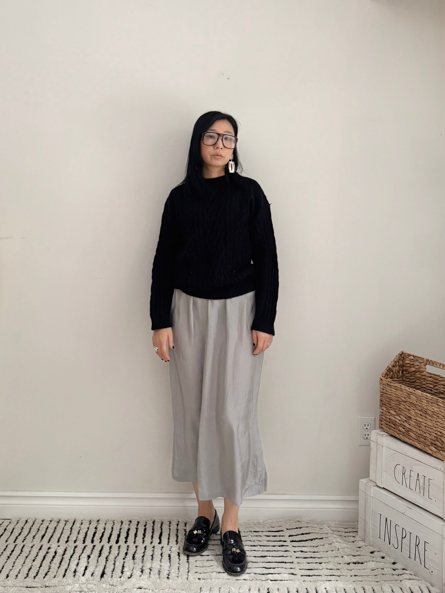 Glossy Banding Skirt (blue,brown,grey)