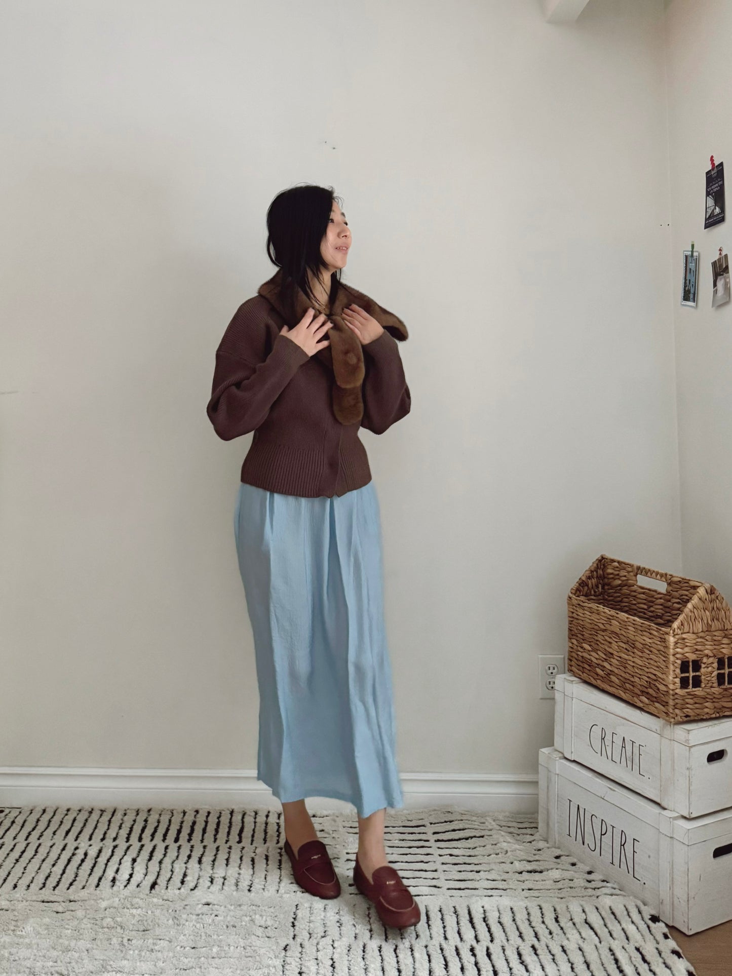 Glossy Banding Skirt (blue,brown,grey)