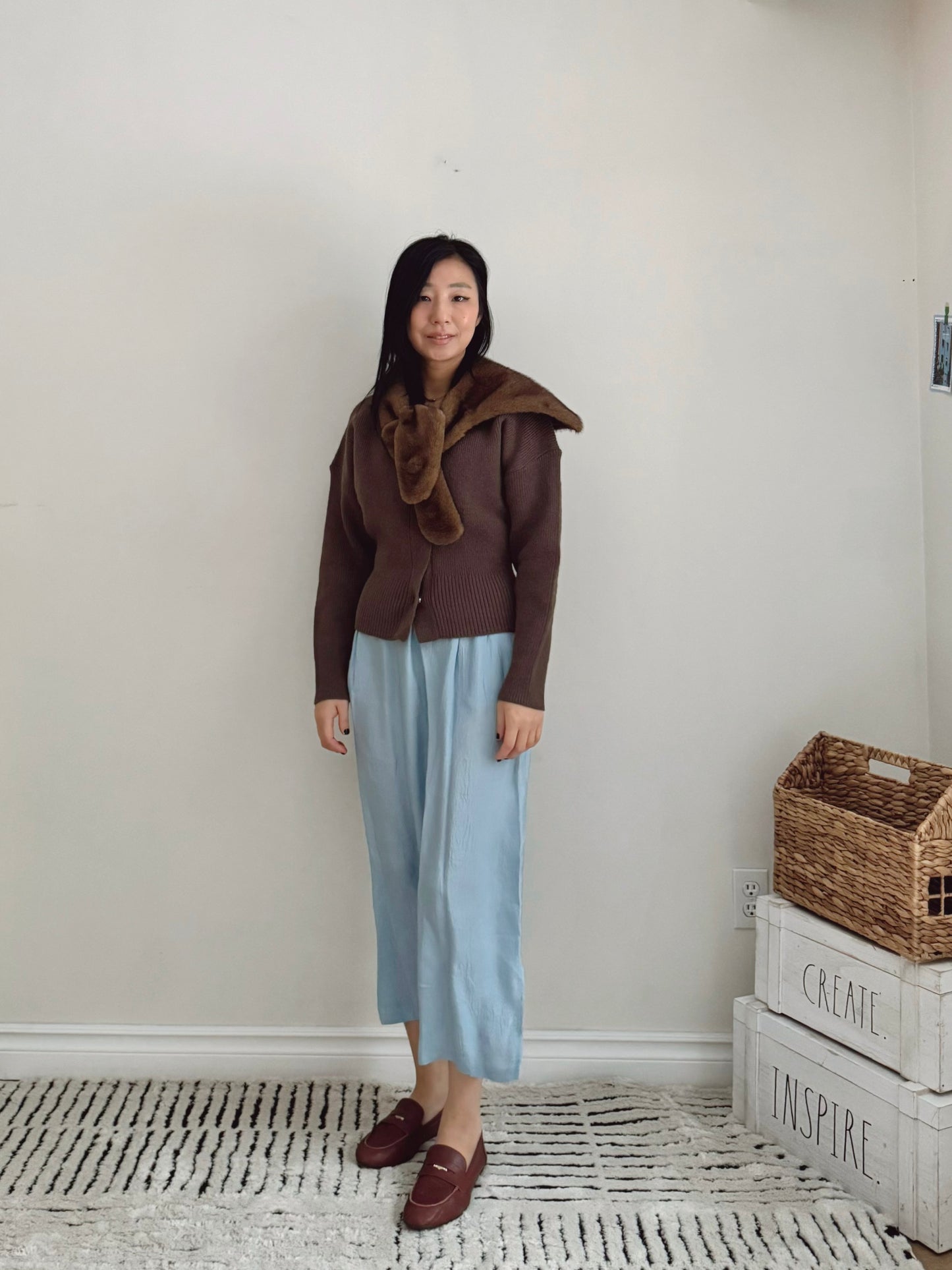 Glossy Banding Skirt (blue,brown,grey)