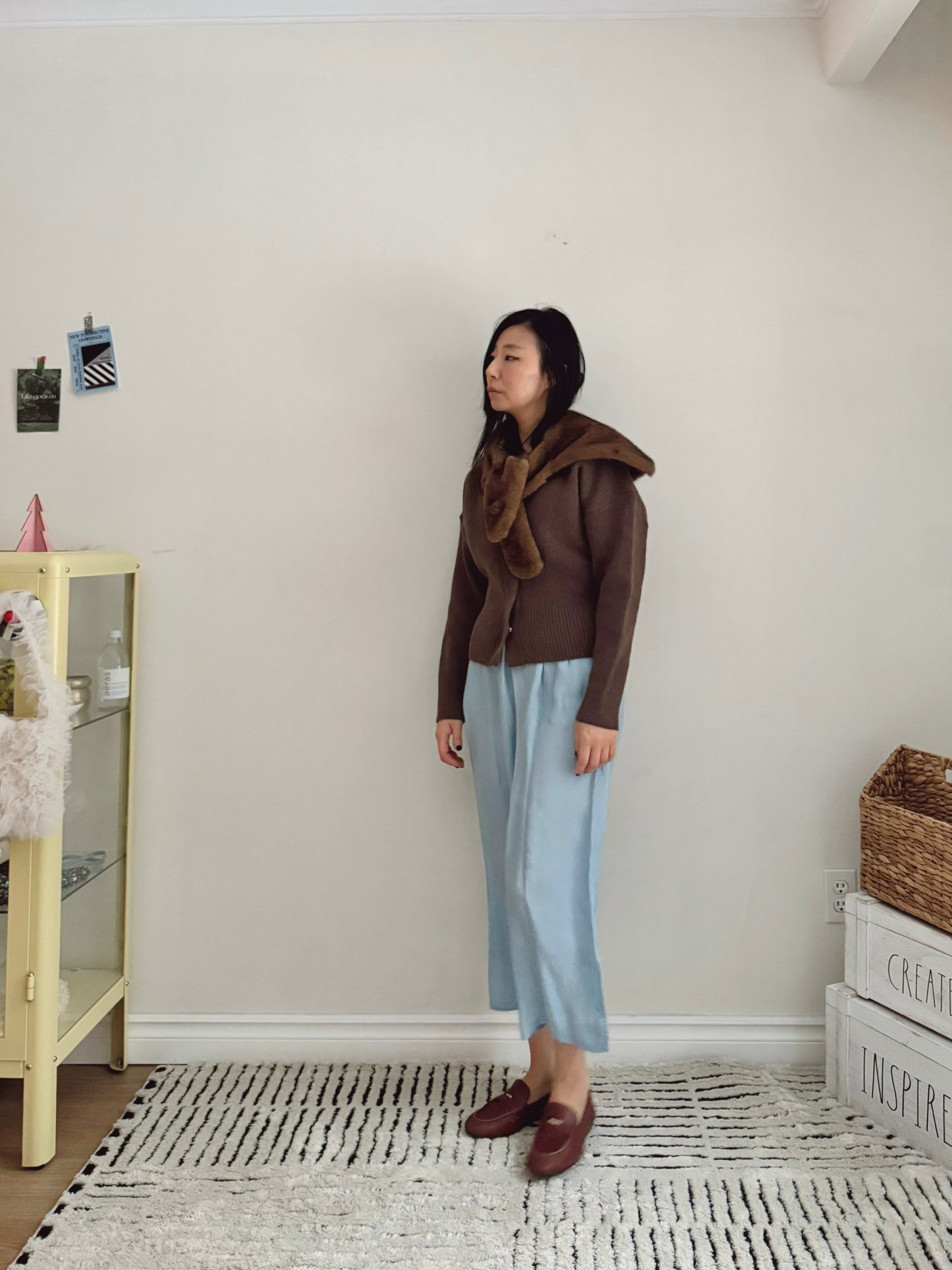 Glossy Banding Skirt (blue,brown,grey)