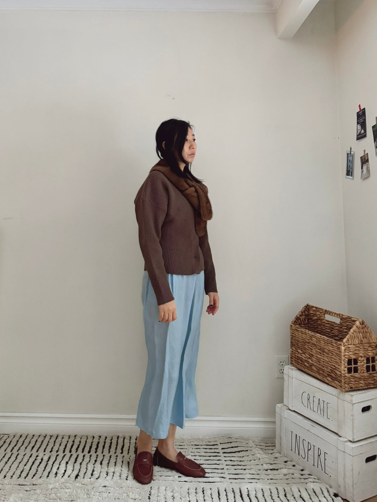 Glossy Banding Skirt (blue,brown,grey)