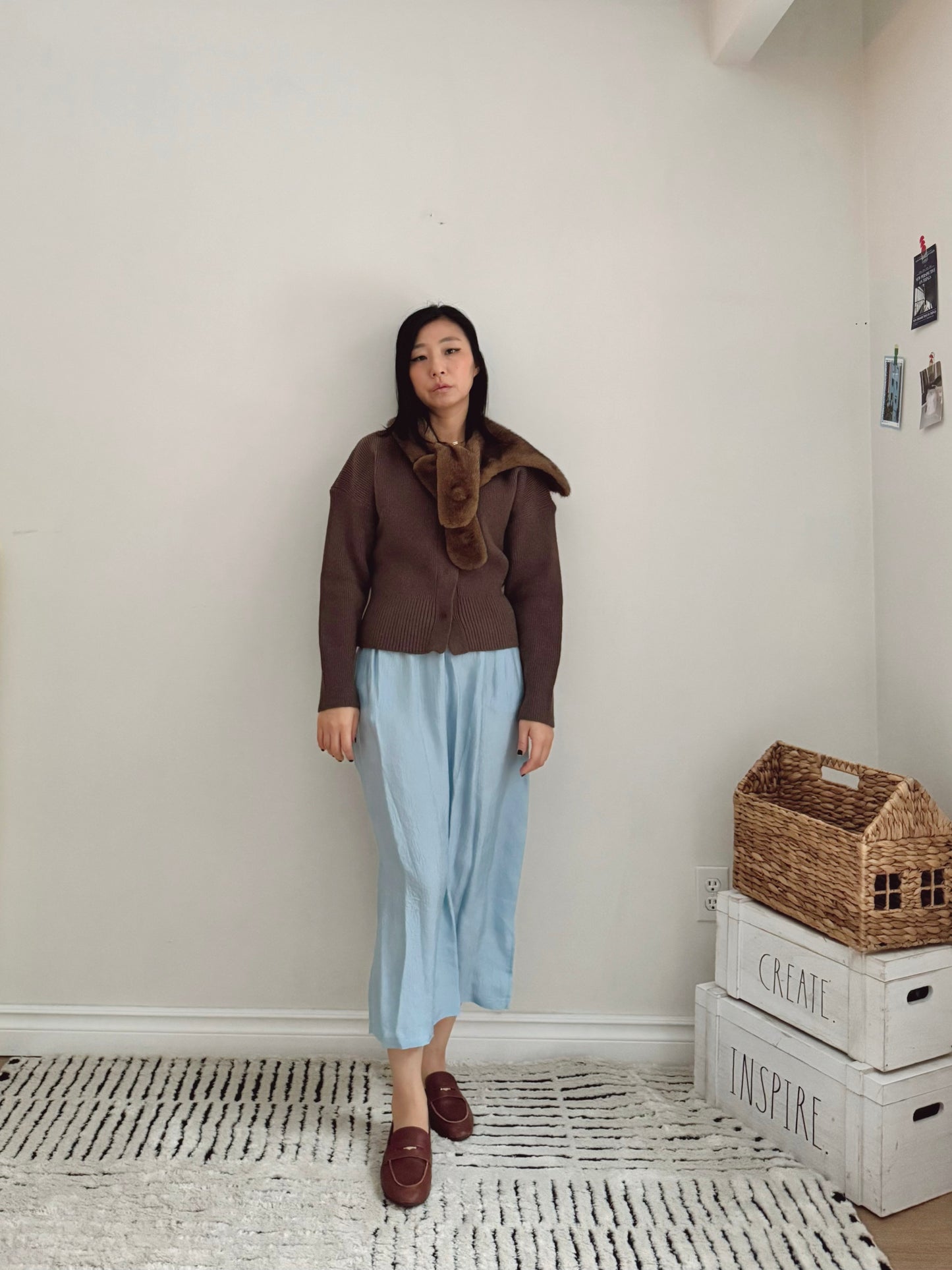 Glossy Banding Skirt (blue,brown,grey)