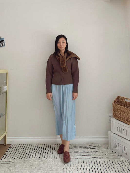 Glossy Banding Skirt (blue,brown,grey)