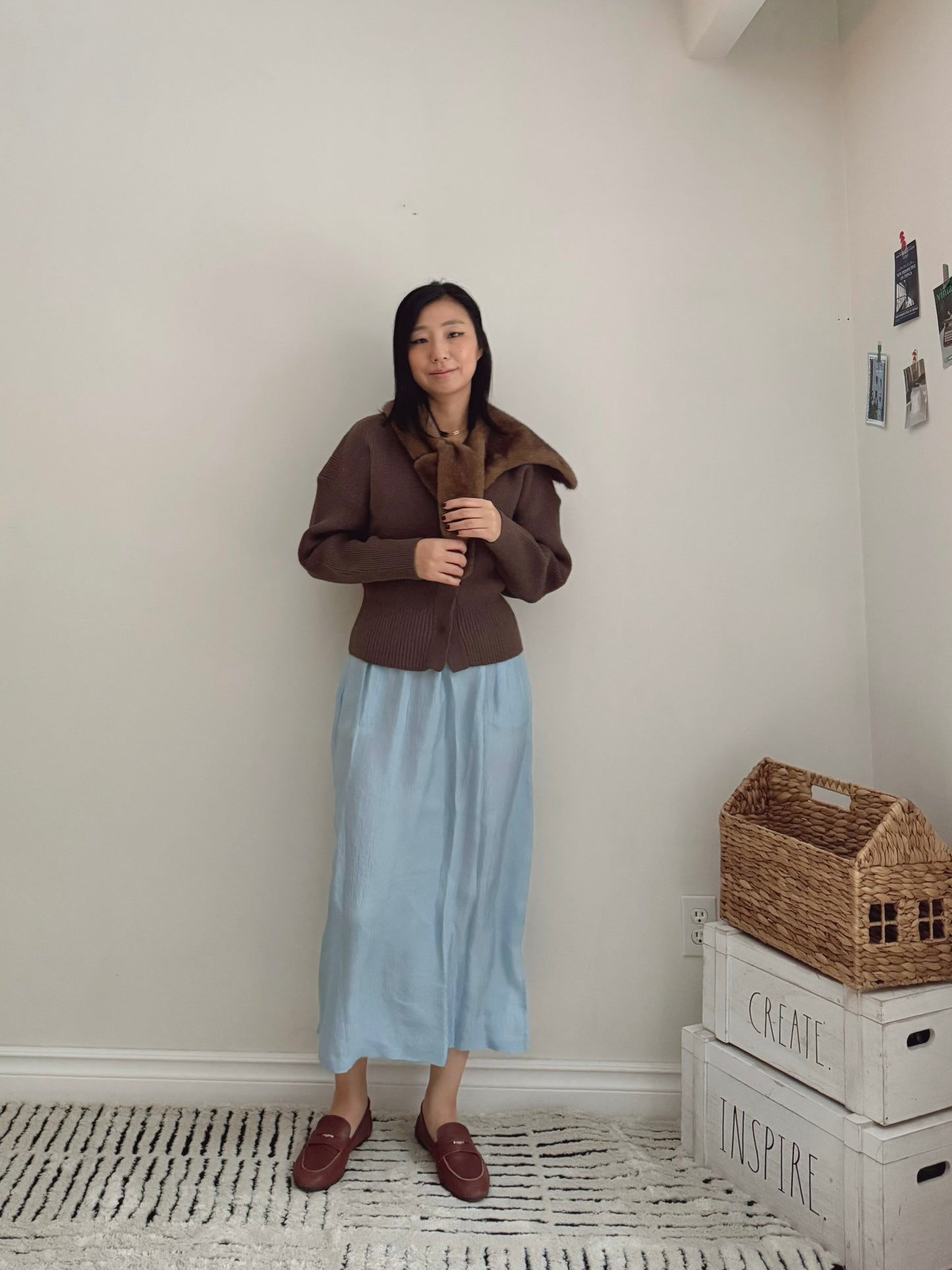 Glossy Banding Skirt (blue,brown,grey)